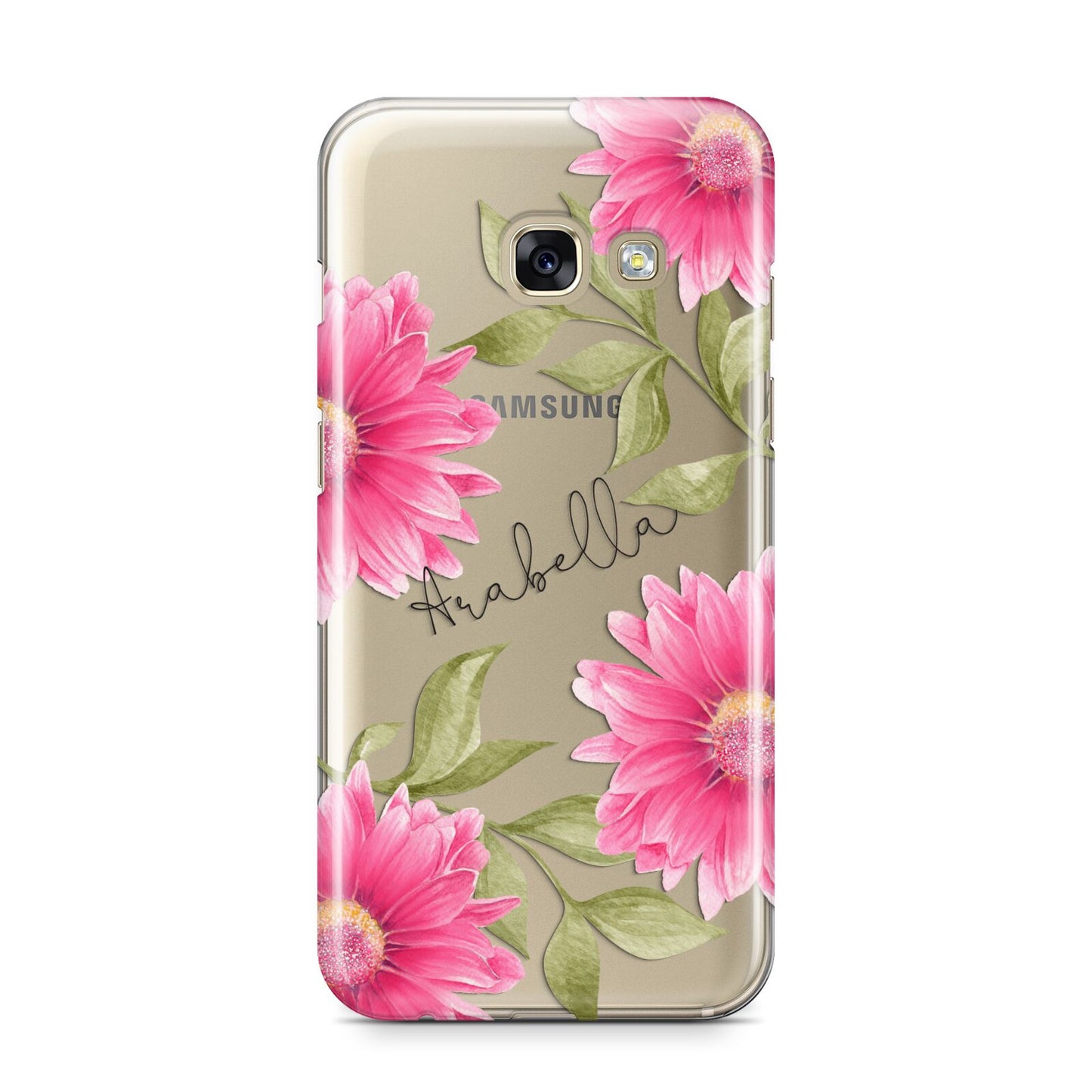 Personalised Gerbera Daisy Samsung Galaxy A3 2017 Case on gold phone