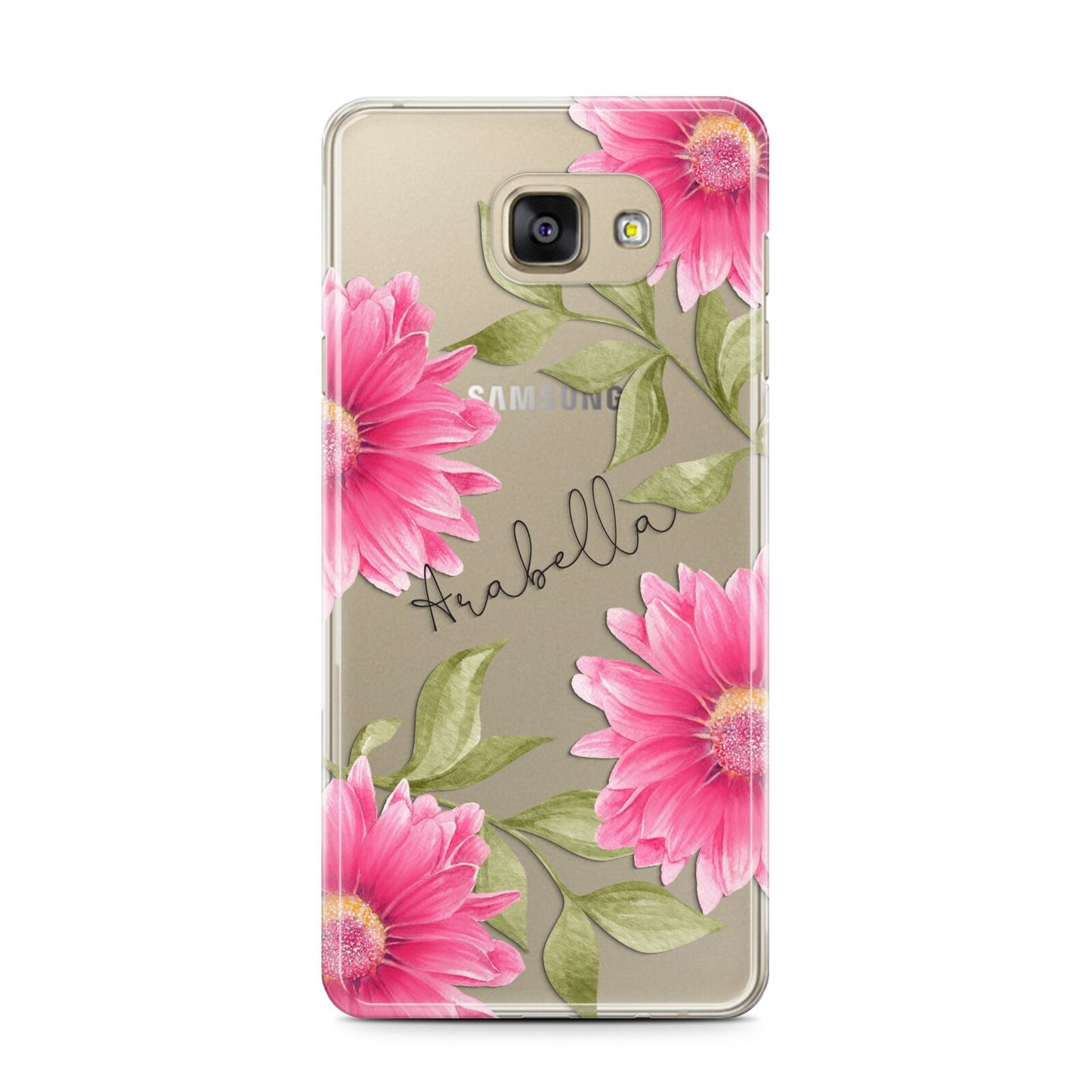 Personalised Gerbera Daisy Samsung Galaxy A7 2016 Case on gold phone