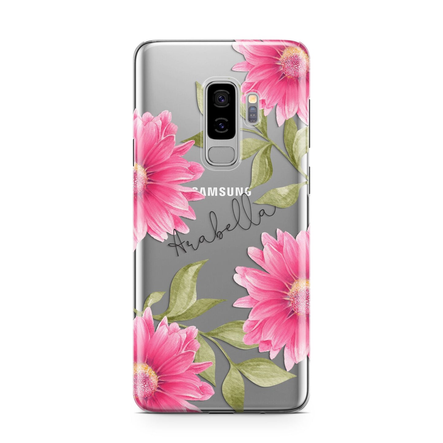 Personalised Gerbera Daisy Samsung Galaxy S9 Plus Case on Silver phone