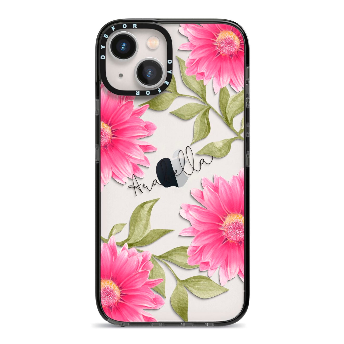 Personalised Gerbera Daisy iPhone 13 Black Impact Case on Silver phone