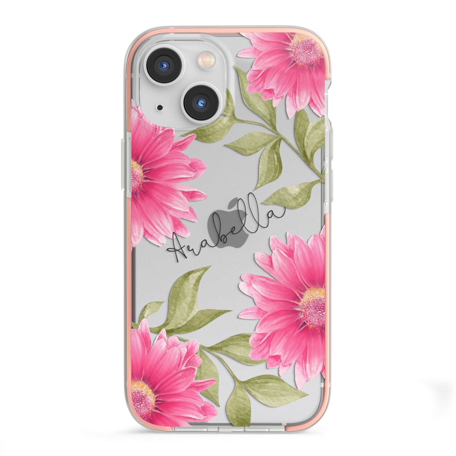 Personalised Gerbera Daisy iPhone 13 Mini TPU Impact Case with Pink Edges