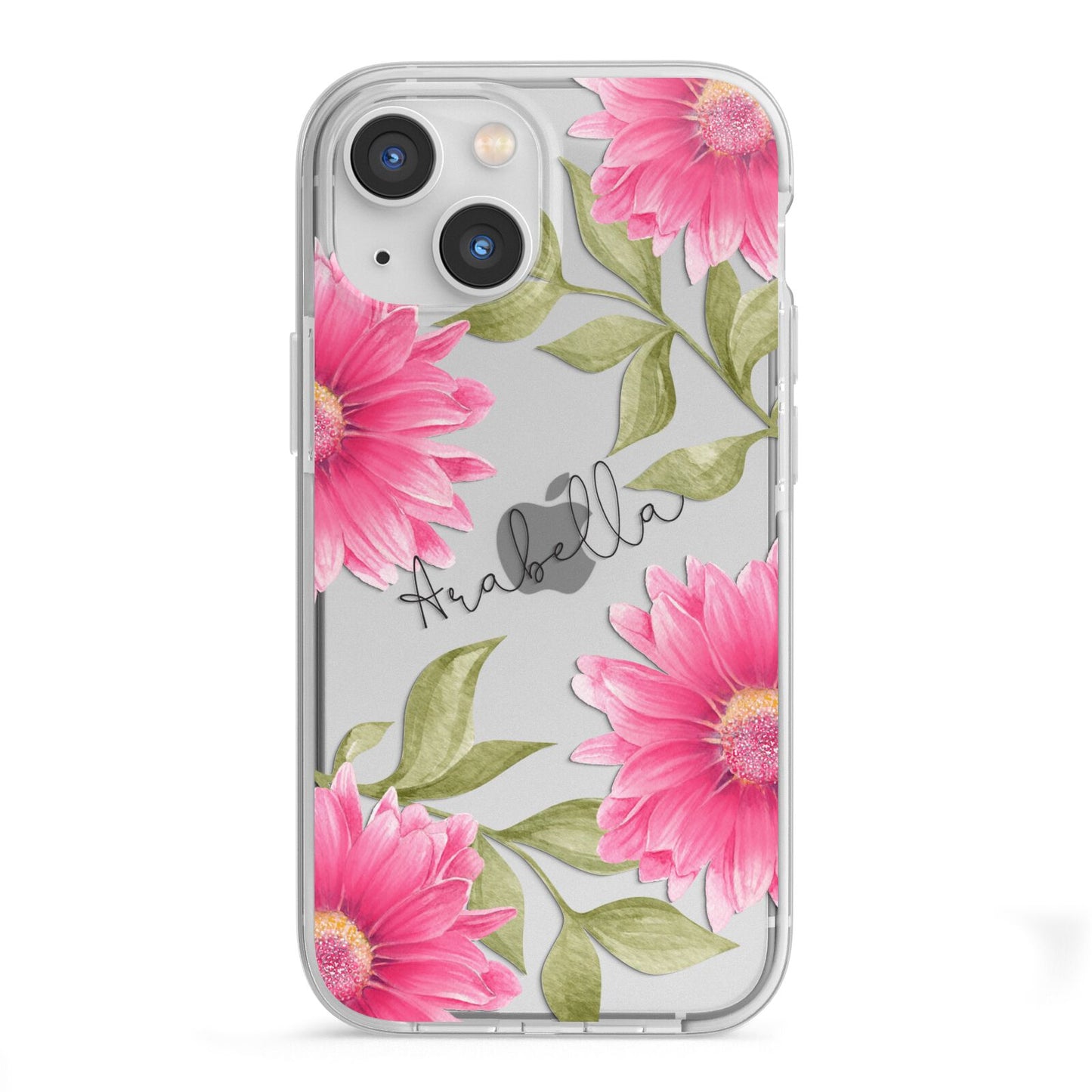 Personalised Gerbera Daisy iPhone 13 Mini TPU Impact Case with White Edges