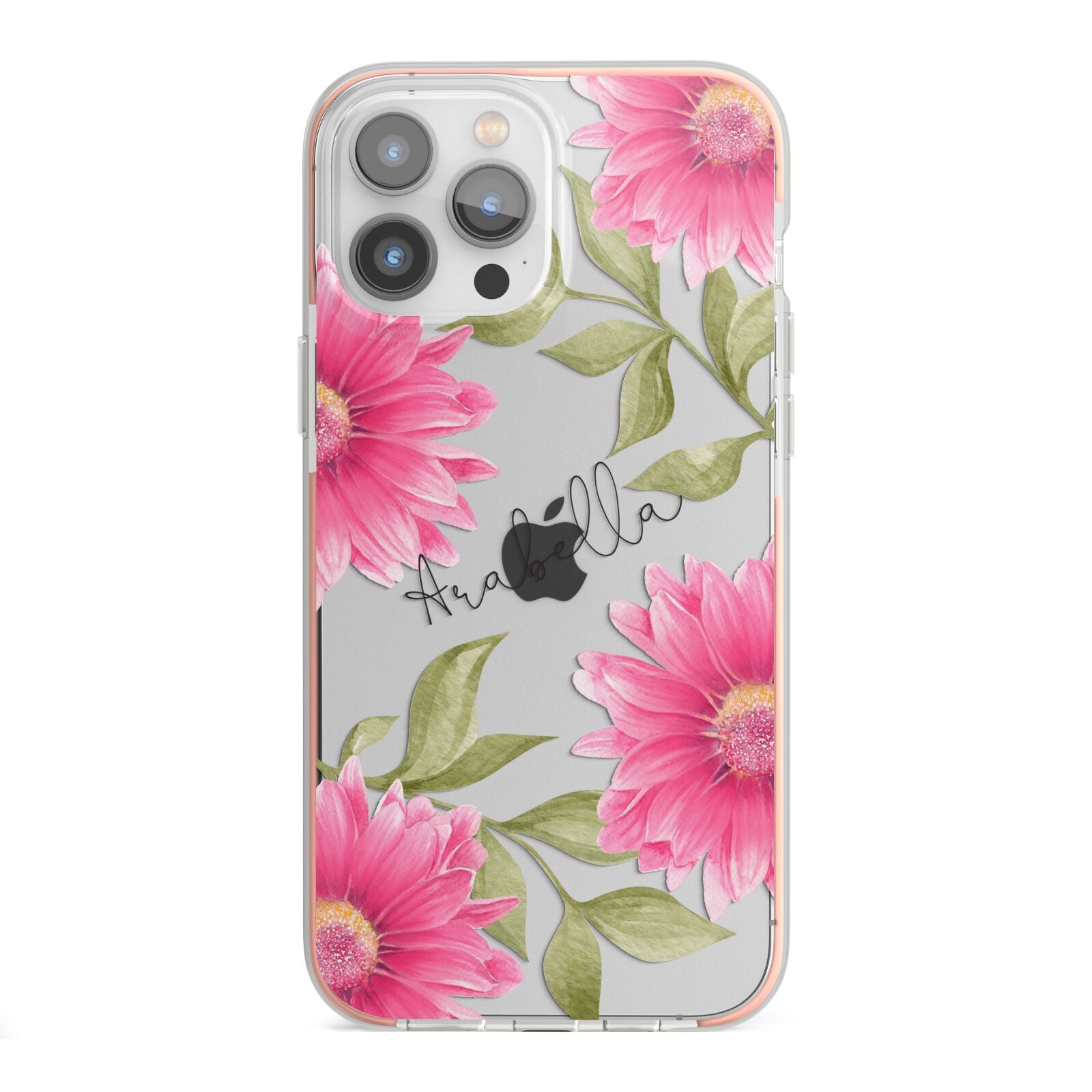 Personalised Gerbera Daisy iPhone 13 Pro Max TPU Impact Case with Pink Edges