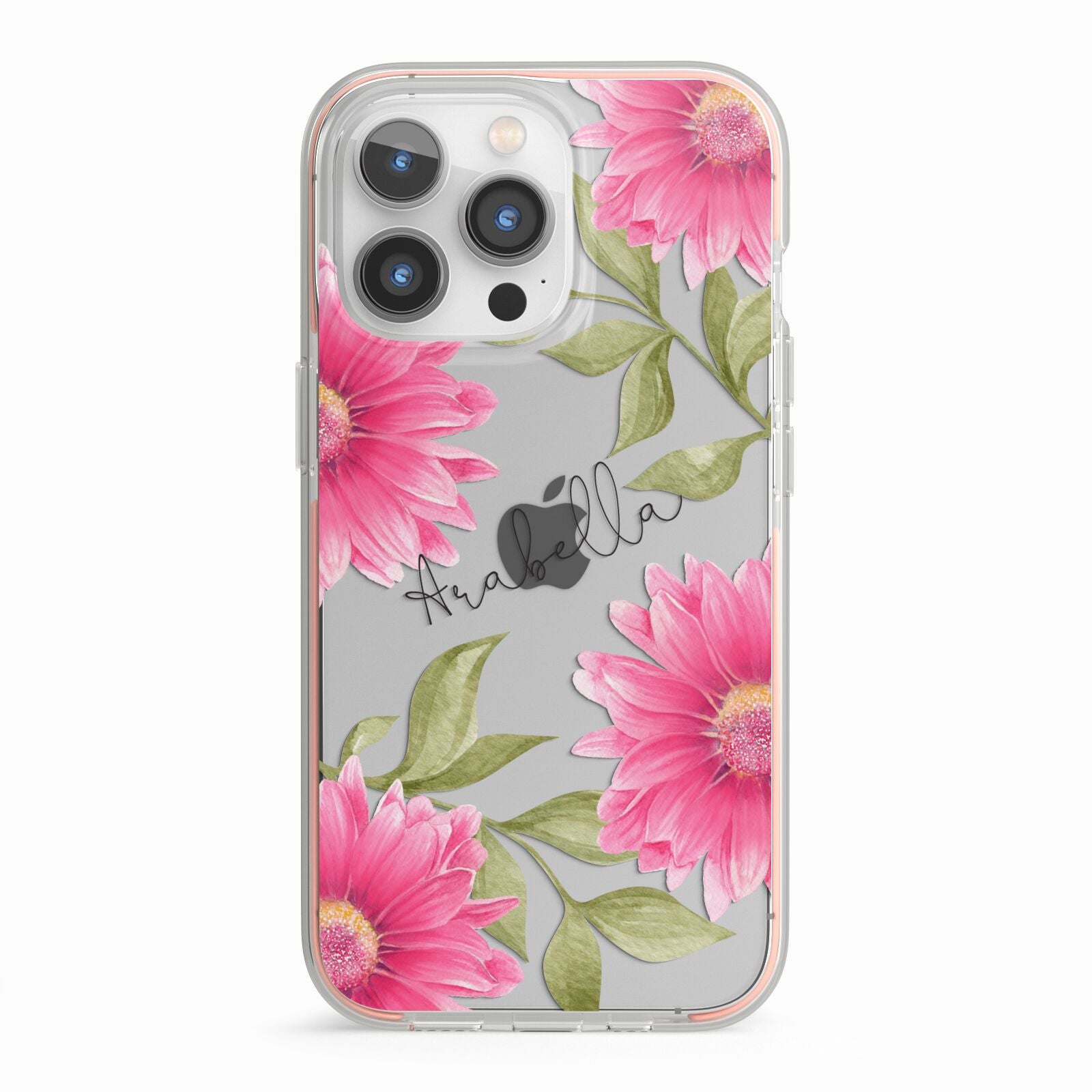 Personalised Gerbera Daisy iPhone 13 Pro TPU Impact Case with Pink Edges