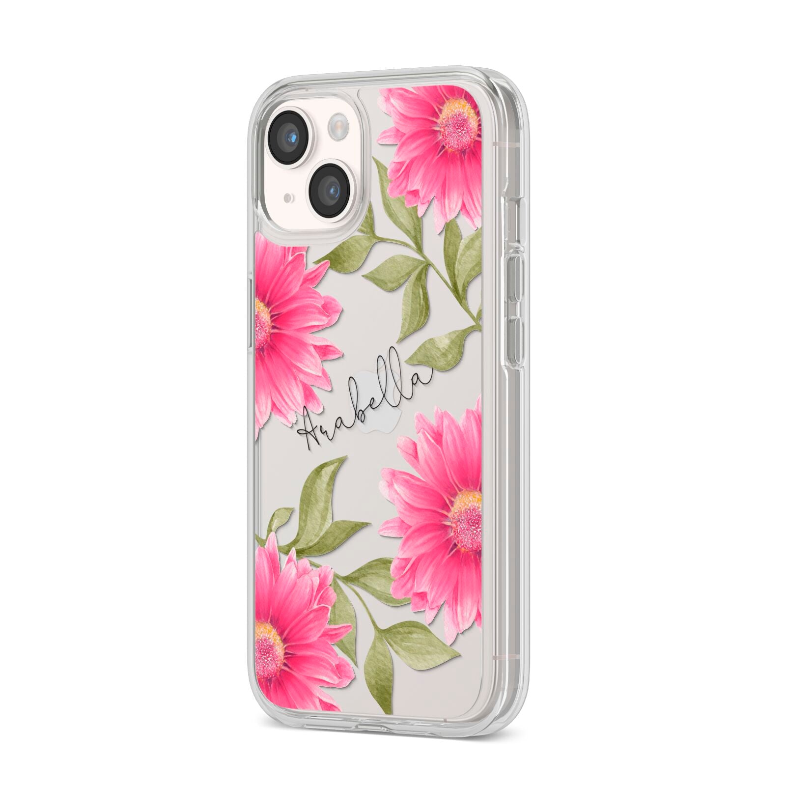 Personalised Gerbera Daisy iPhone 14 Clear Tough Case Starlight Angled Image