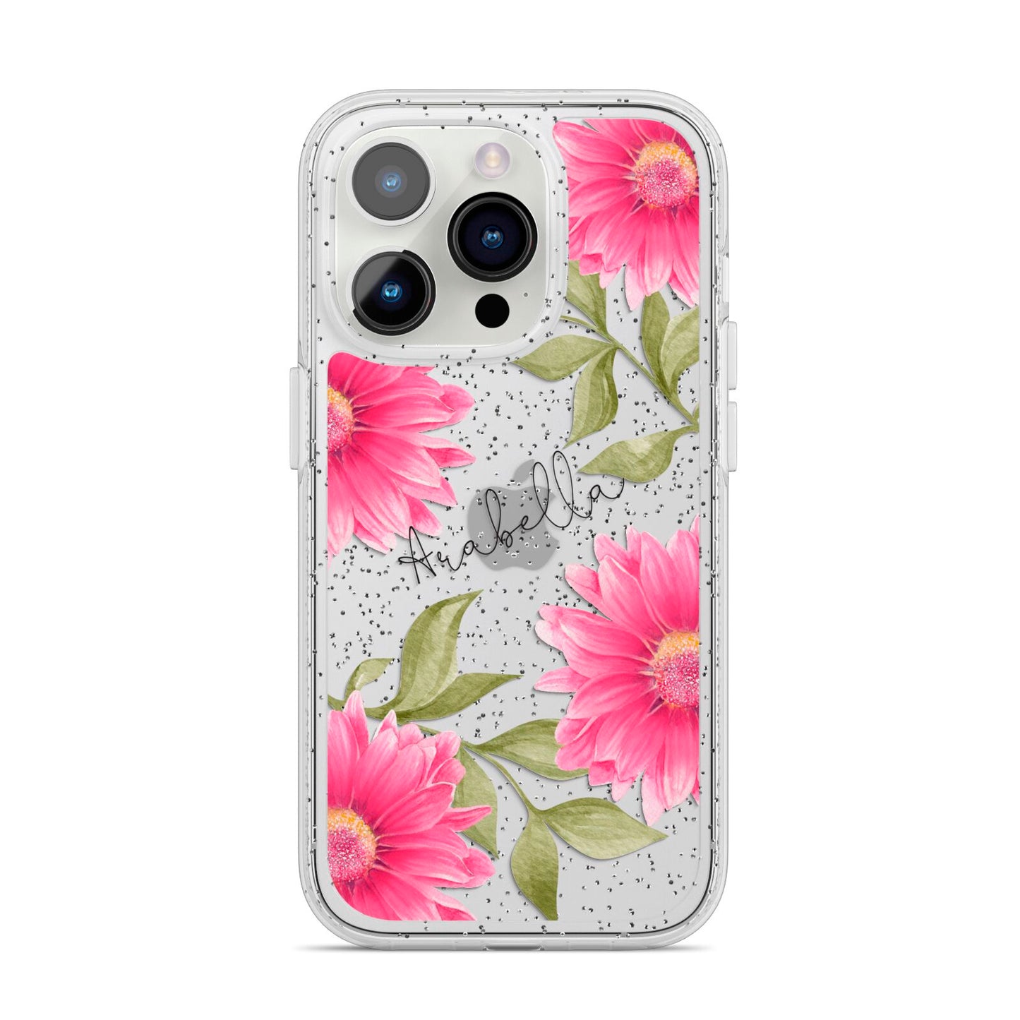 Personalised Gerbera Daisy iPhone 14 Pro Glitter Tough Case Silver