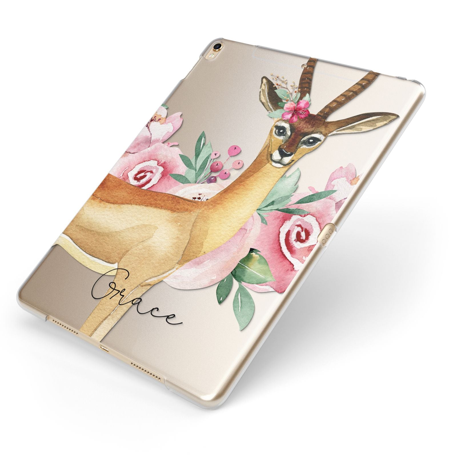 Personalised Gerenuk Apple iPad Case on Gold iPad Side View