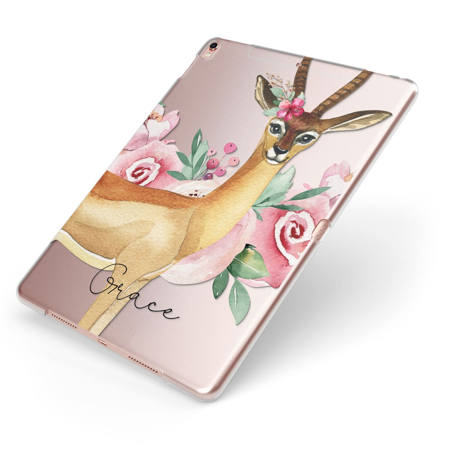 Personalised Gerenuk Apple iPad Case on Rose Gold iPad Side View