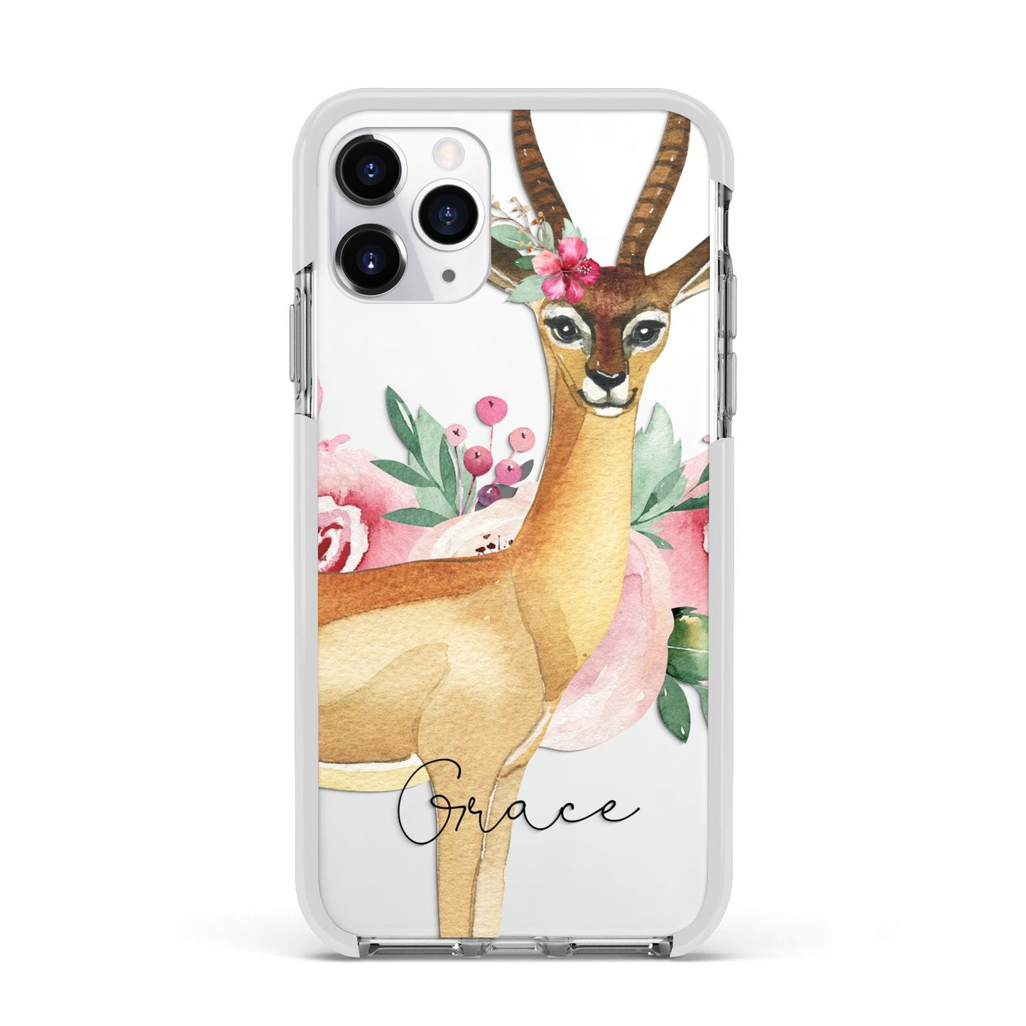 Personalised Gerenuk Apple iPhone 11 Pro in Silver with White Impact Case