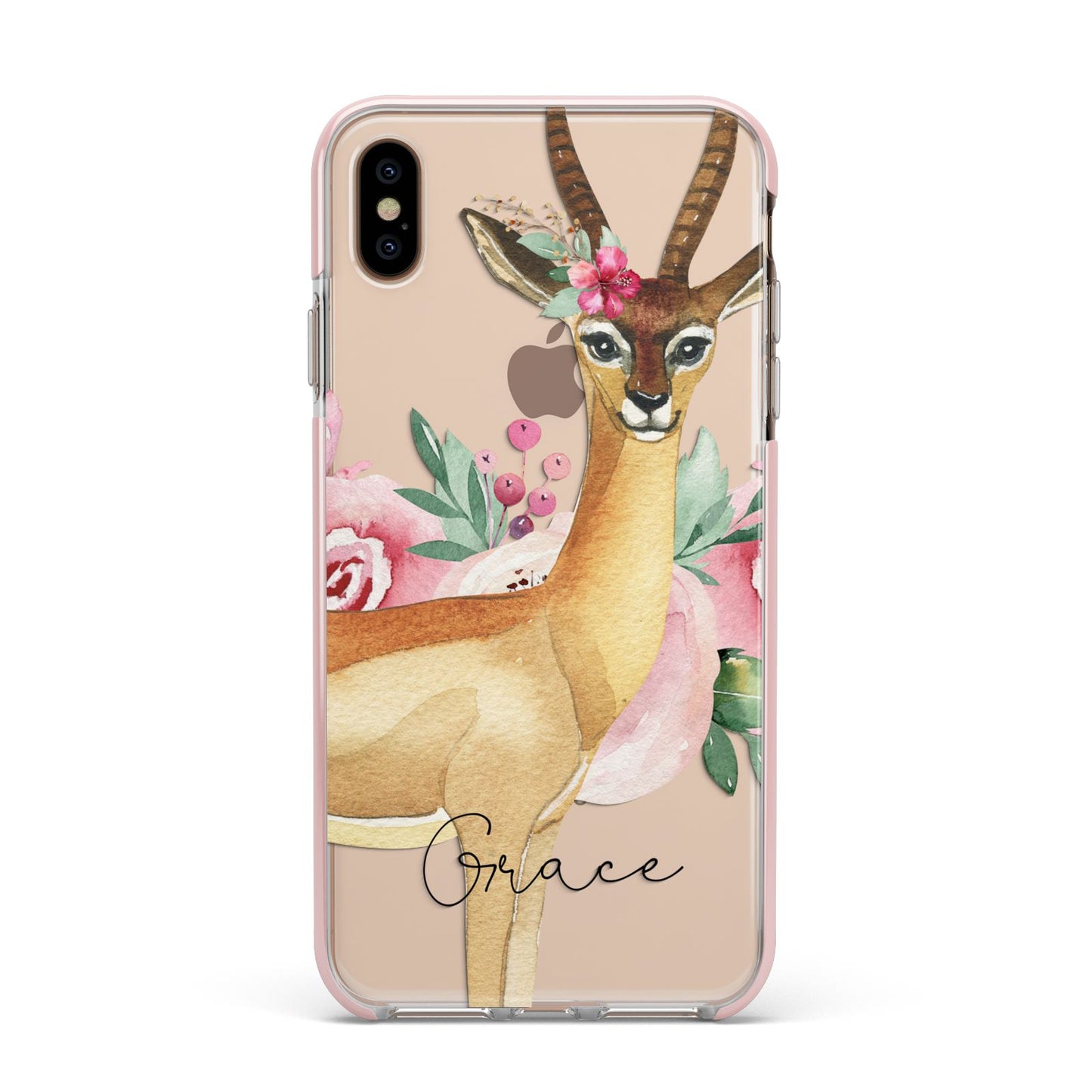 Personalised Gerenuk Apple iPhone Xs Max Impact Case Pink Edge on Gold Phone