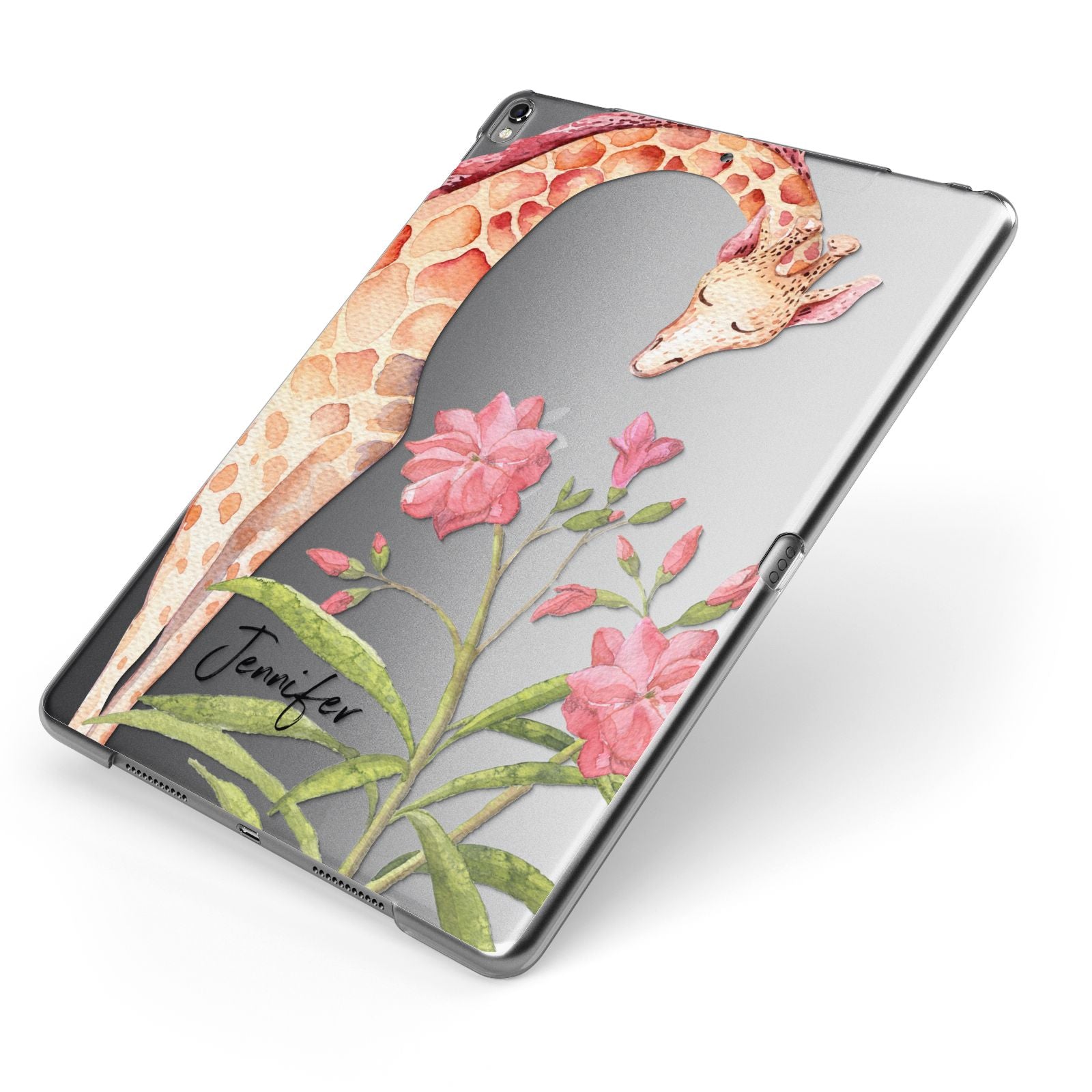 Personalised Giraffe Apple iPad Case on Grey iPad Side View