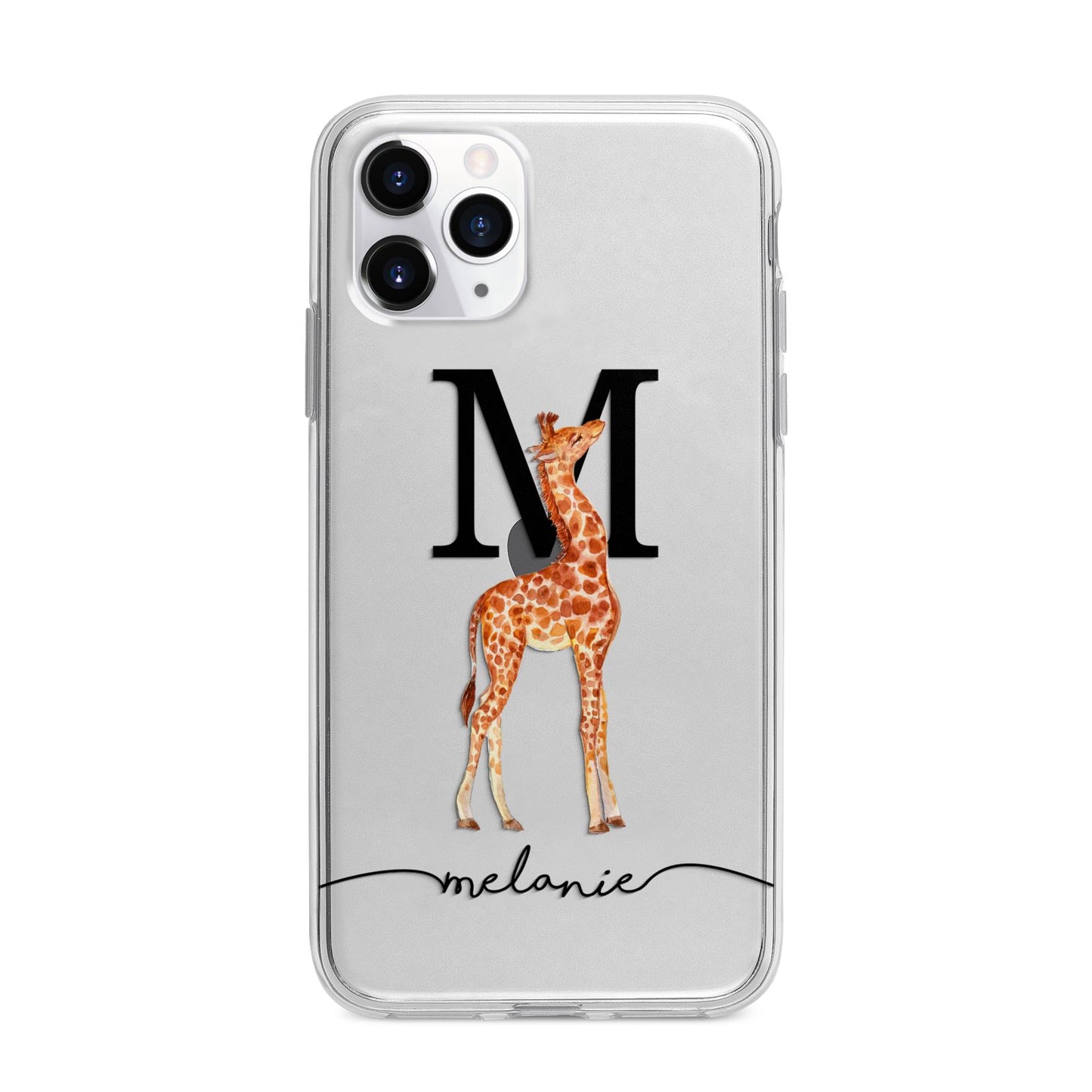 Personalised Giraffe Initial Apple iPhone 11 Pro Max in Silver with Bumper Case