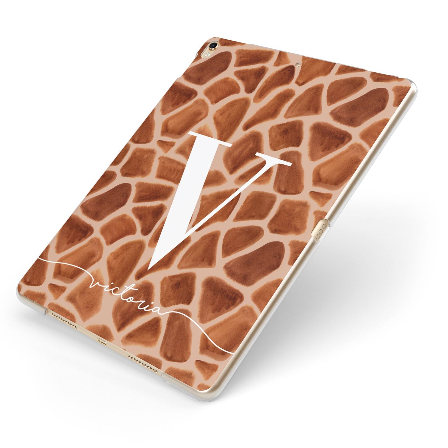 Personalised Giraffe Print Apple iPad Case on Gold iPad Side View