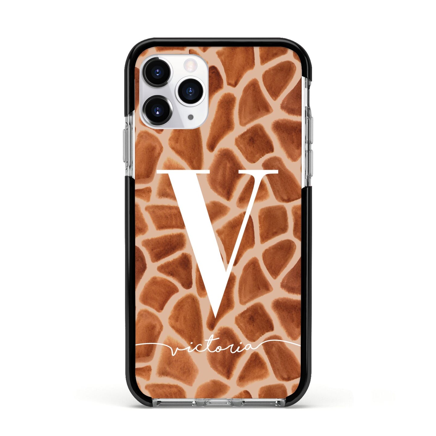 Personalised Giraffe Print Apple iPhone 11 Pro in Silver with Black Impact Case