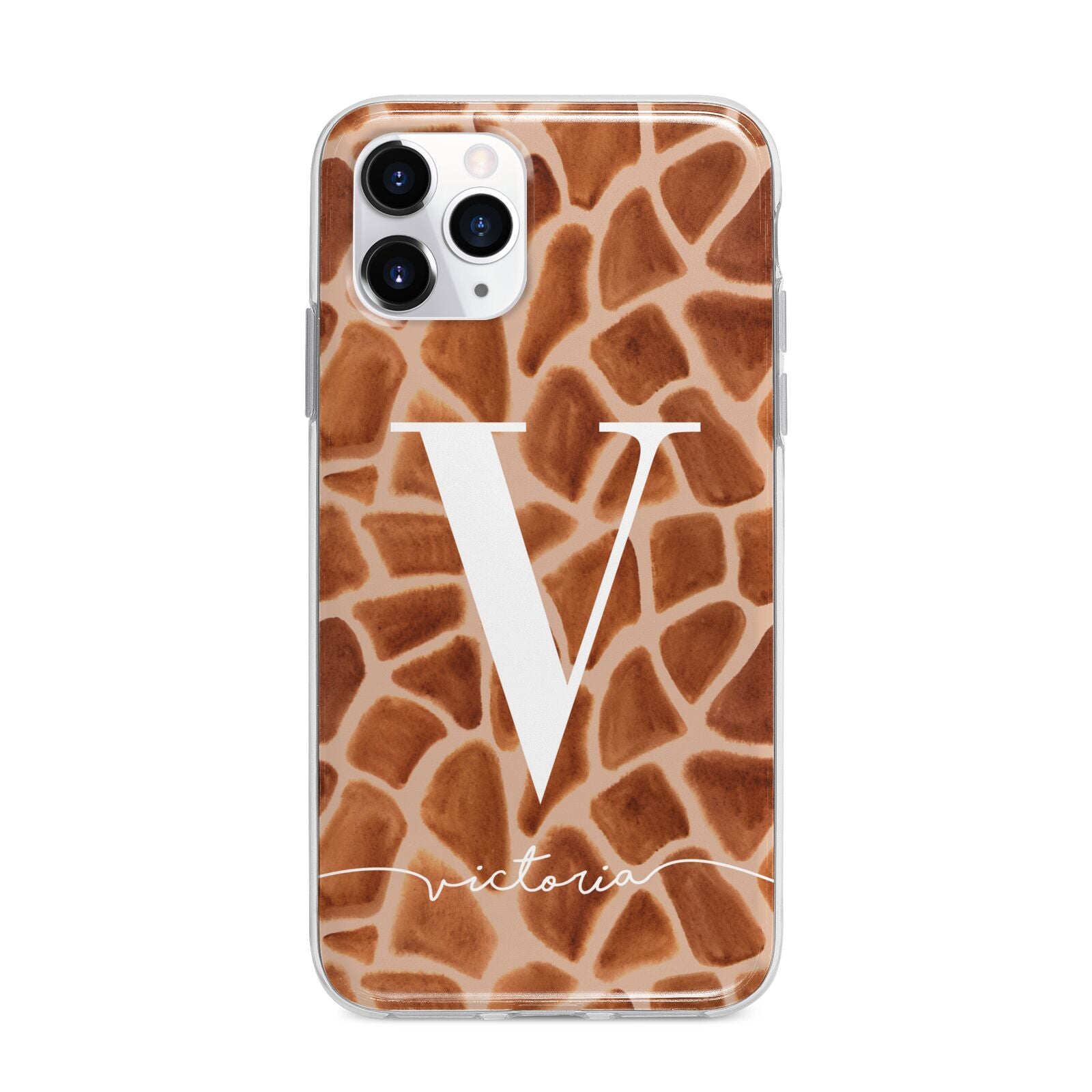 Personalised Giraffe Print Apple iPhone 11 Pro in Silver with Bumper Case