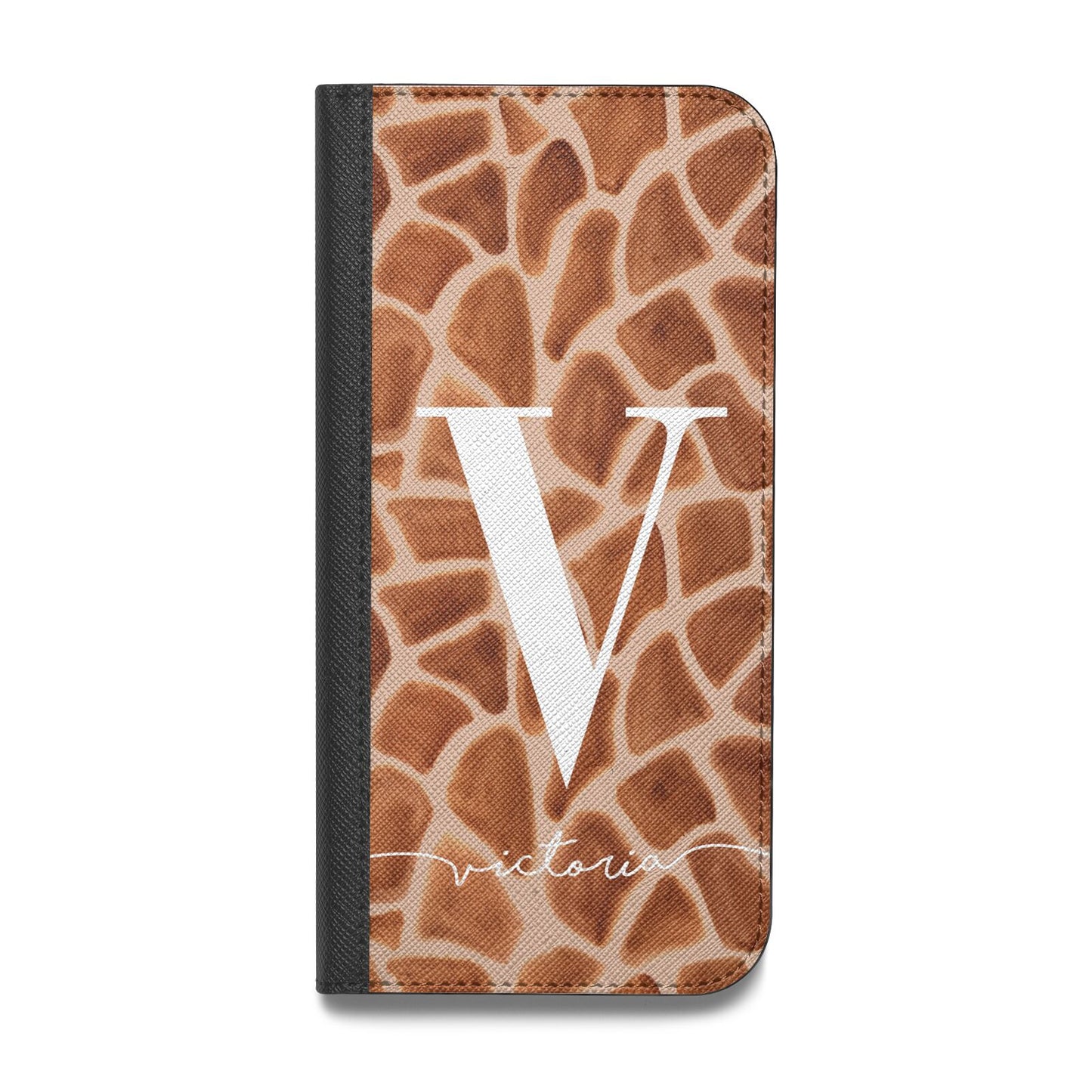 Personalised Giraffe Print Vegan Leather Flip iPhone Case