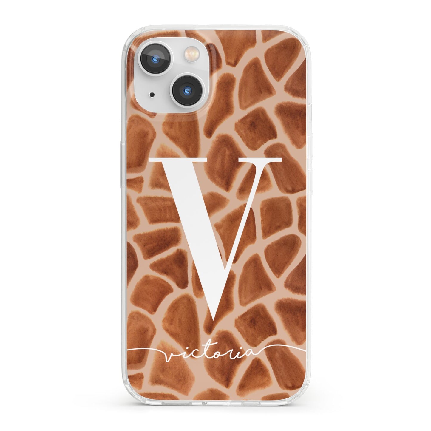 Personalised Giraffe Print iPhone 13 Clear Bumper Case