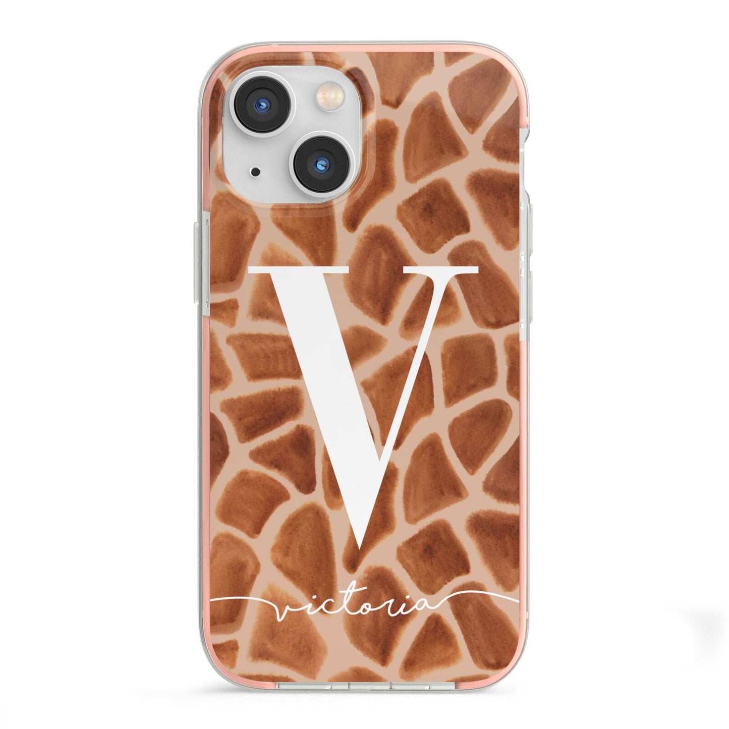 Personalised Giraffe Print iPhone 13 Mini TPU Impact Case with Pink Edges