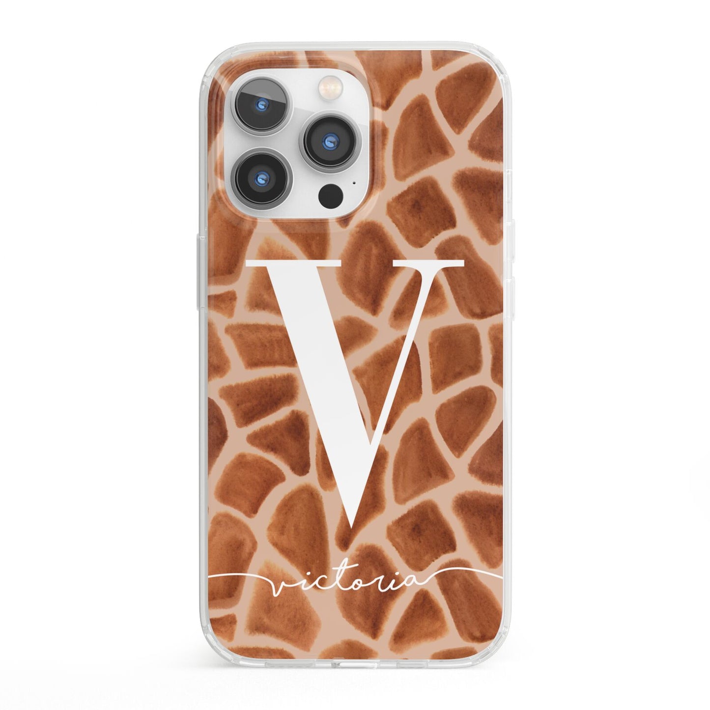 Personalised Giraffe Print iPhone 13 Pro Clear Bumper Case