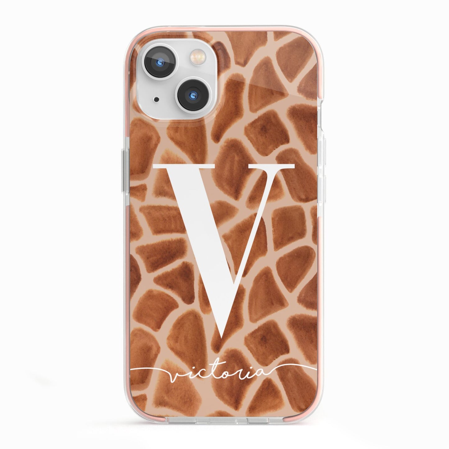 Personalised Giraffe Print iPhone 13 TPU Impact Case with Pink Edges