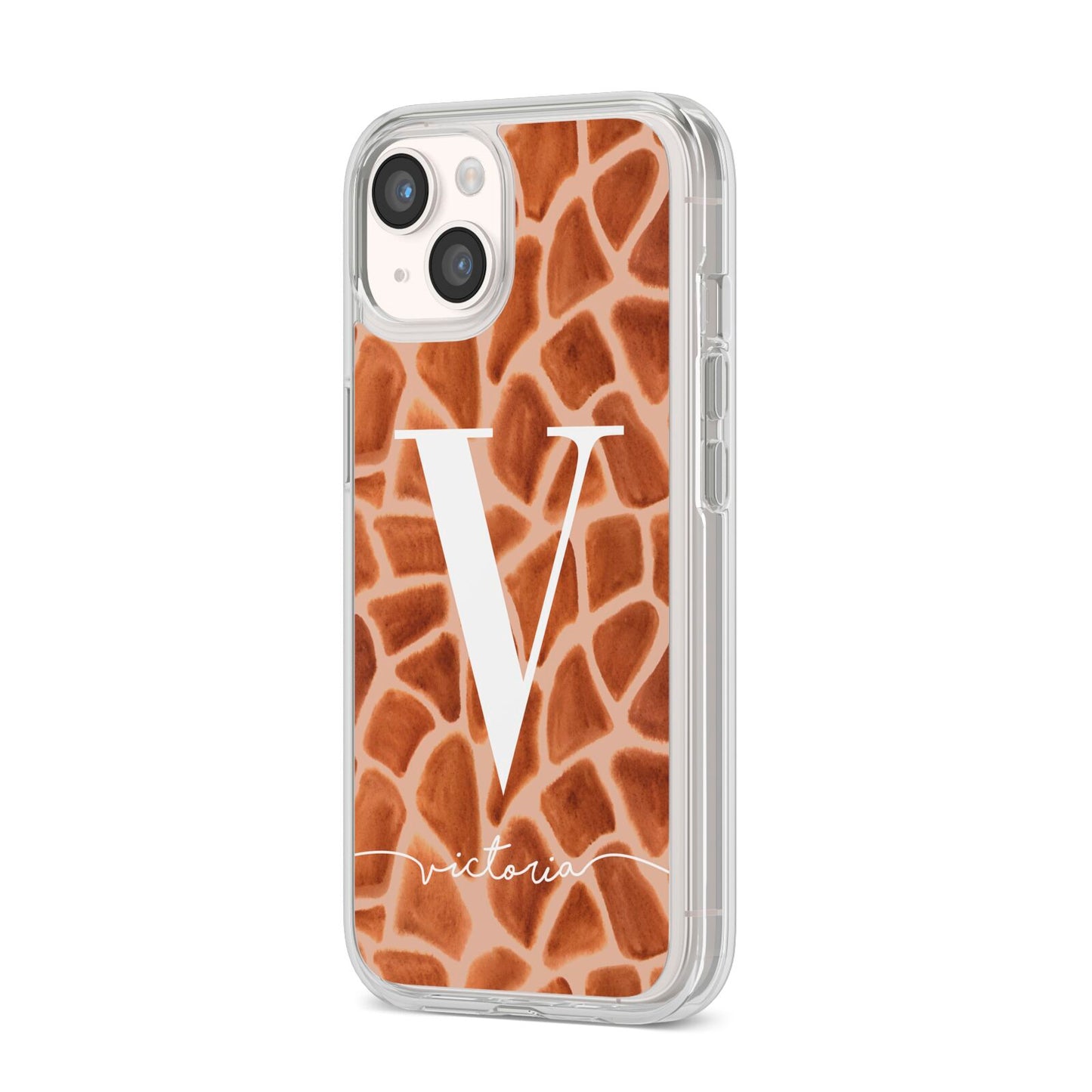 Personalised Giraffe Print iPhone 14 Clear Tough Case Starlight Angled Image