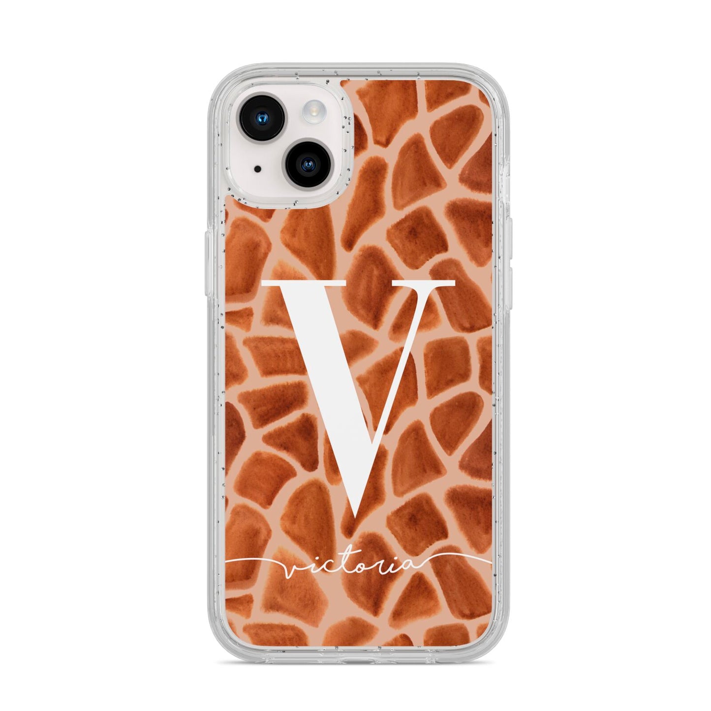 Personalised Giraffe Print iPhone 14 Plus Glitter Tough Case Starlight