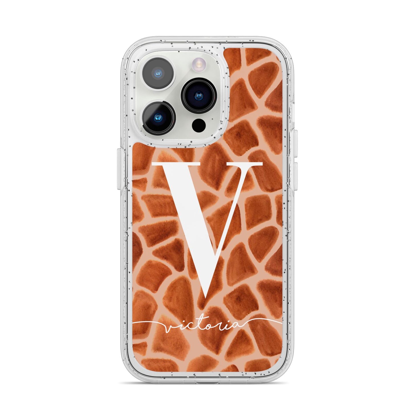 Personalised Giraffe Print iPhone 14 Pro Glitter Tough Case Silver