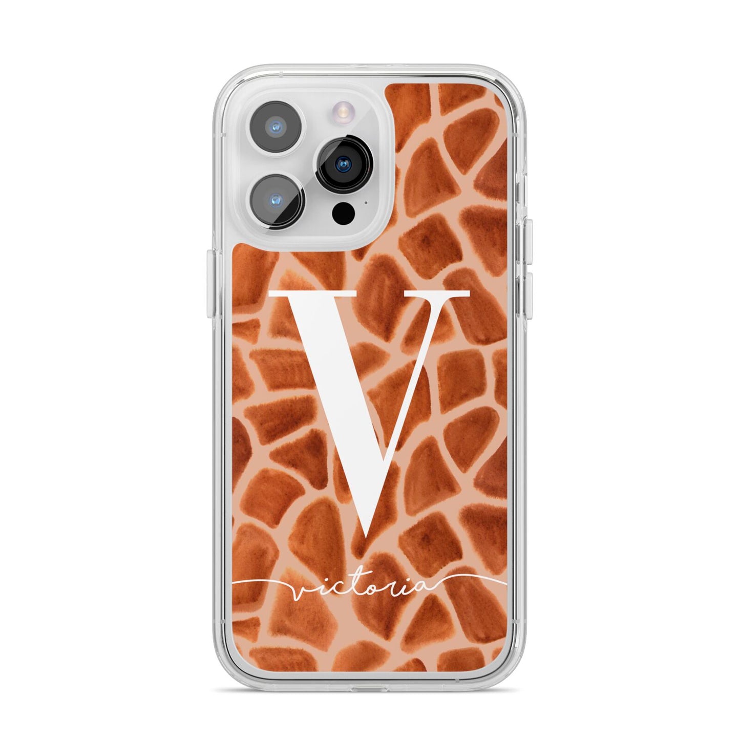 Personalised Giraffe Print iPhone 14 Pro Max Clear Tough Case Silver