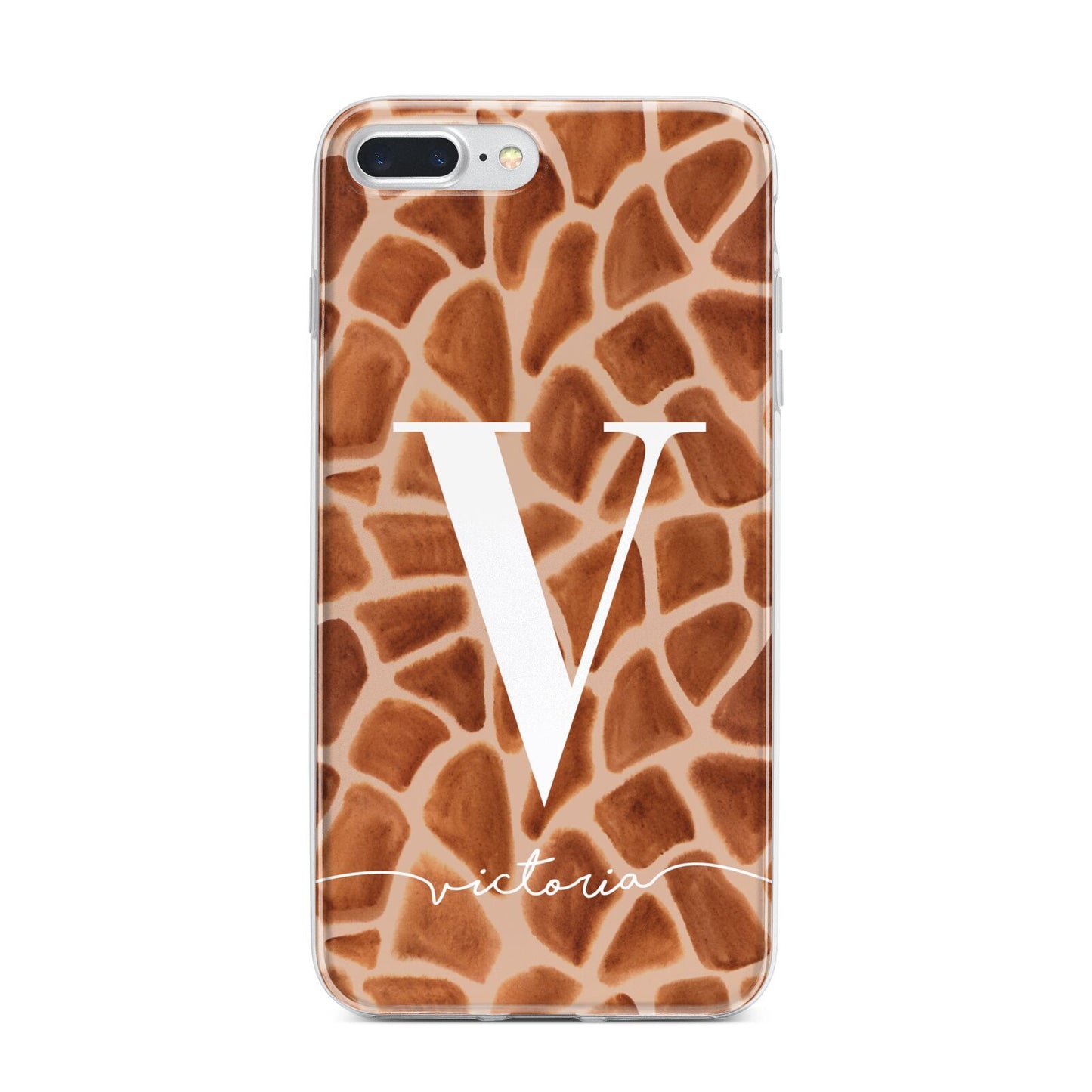 Personalised Giraffe Print iPhone 7 Plus Bumper Case on Silver iPhone