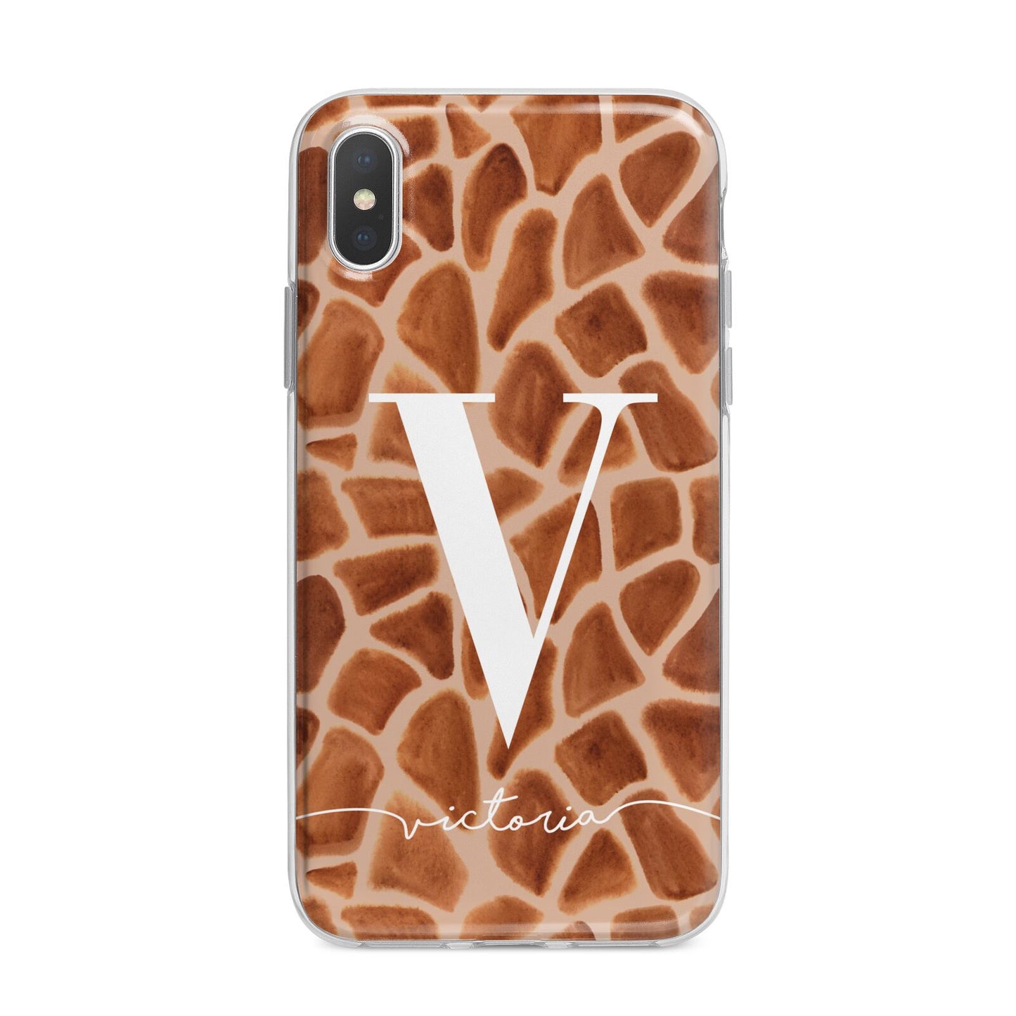 Personalised Giraffe Print iPhone X Bumper Case on Silver iPhone Alternative Image 1