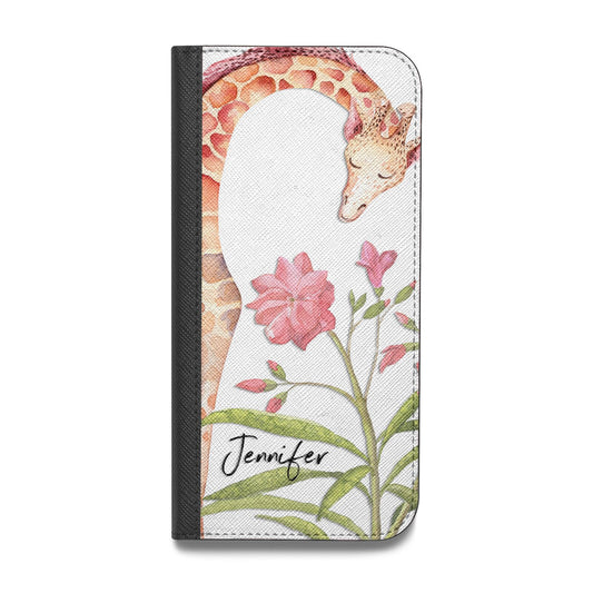 Personalised Giraffe Vegan Leather Flip iPhone Case