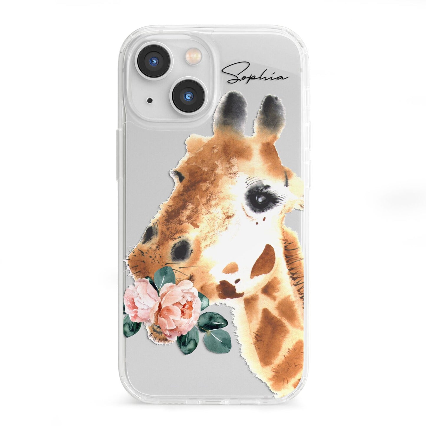 Personalised Giraffe Watercolour iPhone 13 Mini Clear Bumper Case