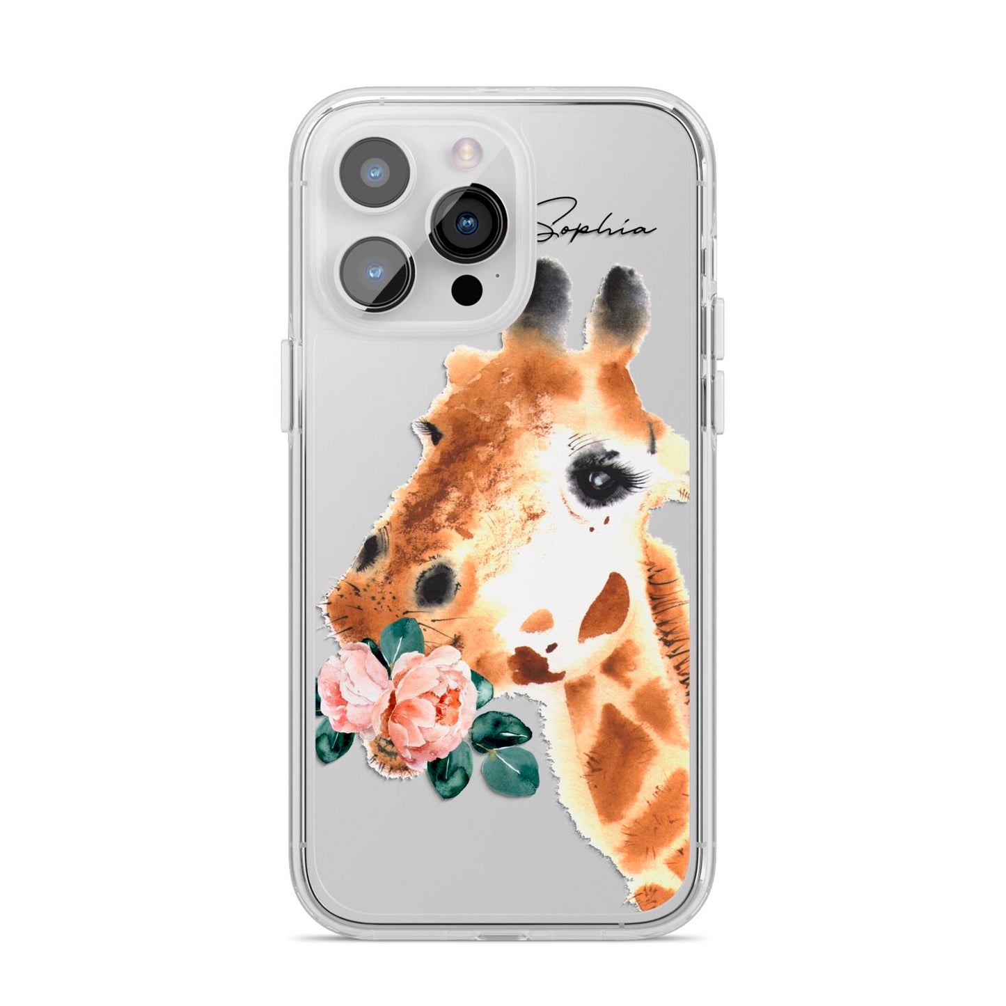 Personalised Giraffe Watercolour iPhone 14 Pro Max Clear Tough Case Silver