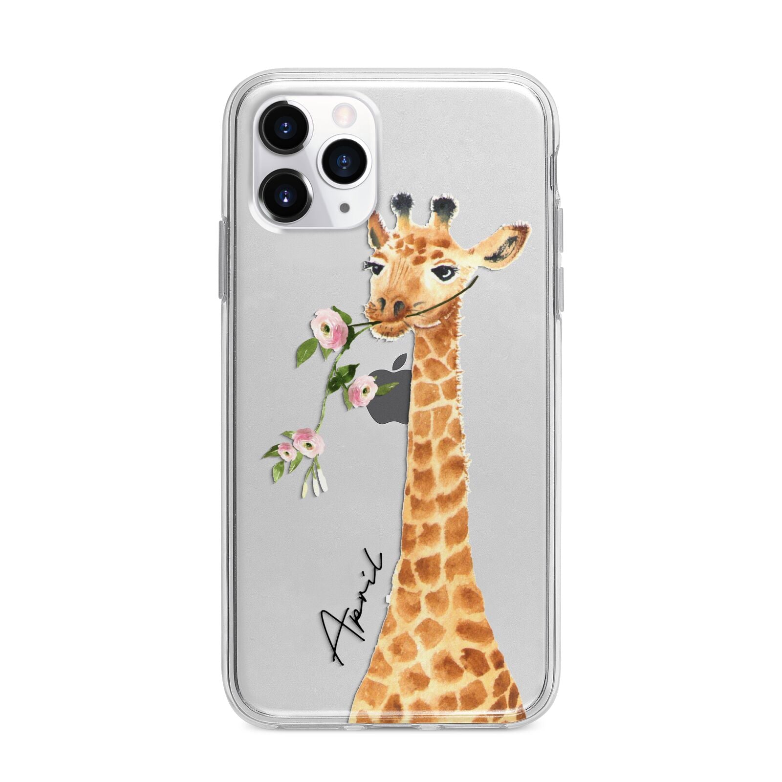 Personalised Giraffe with Name Apple iPhone 11 Pro Max in Silver with Bumper Case