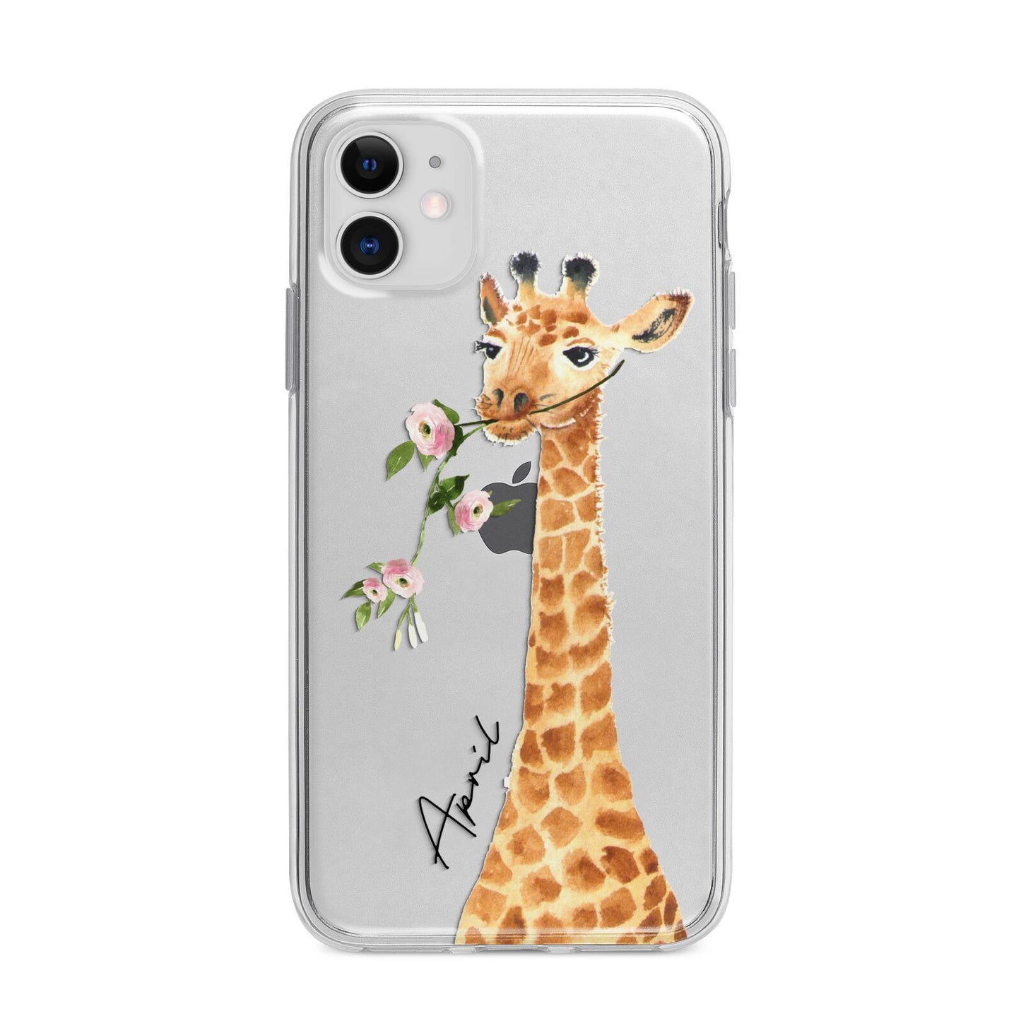 Personalised Giraffe with Name Apple iPhone 11 in White with Bumper Case