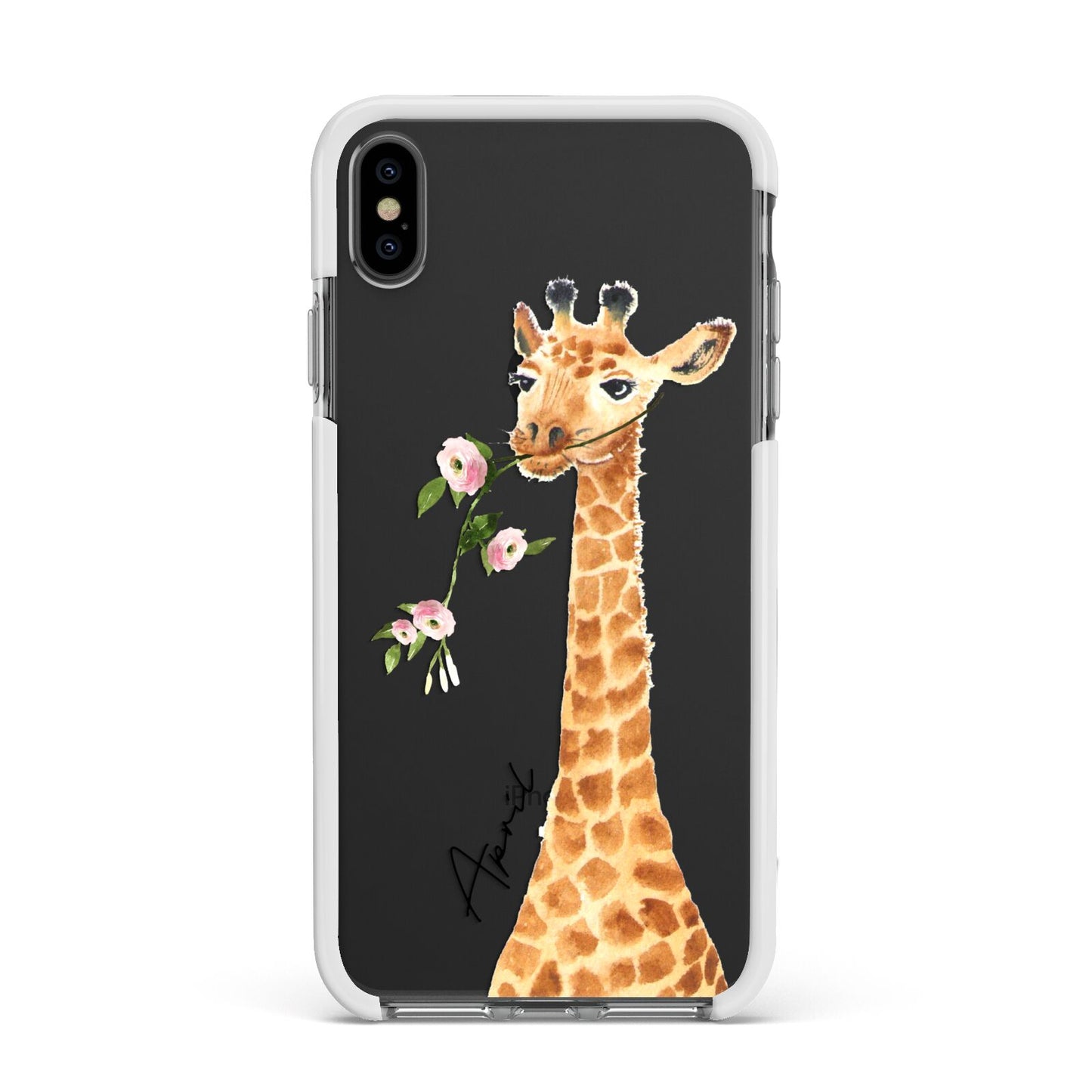 Personalised Giraffe with Name Apple iPhone Xs Max Impact Case White Edge on Black Phone