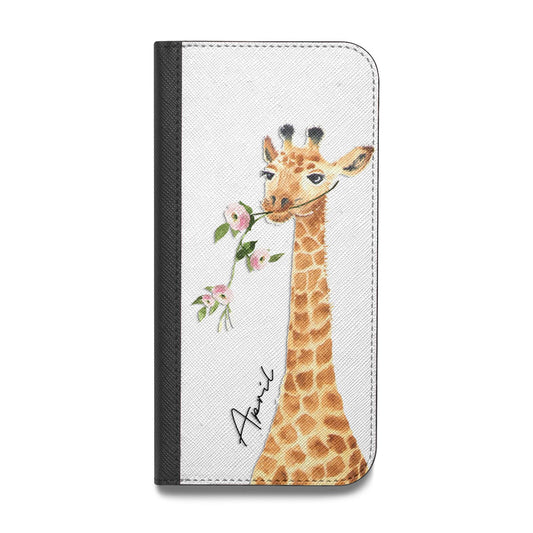 Personalised Giraffe with Name Vegan Leather Flip iPhone Case