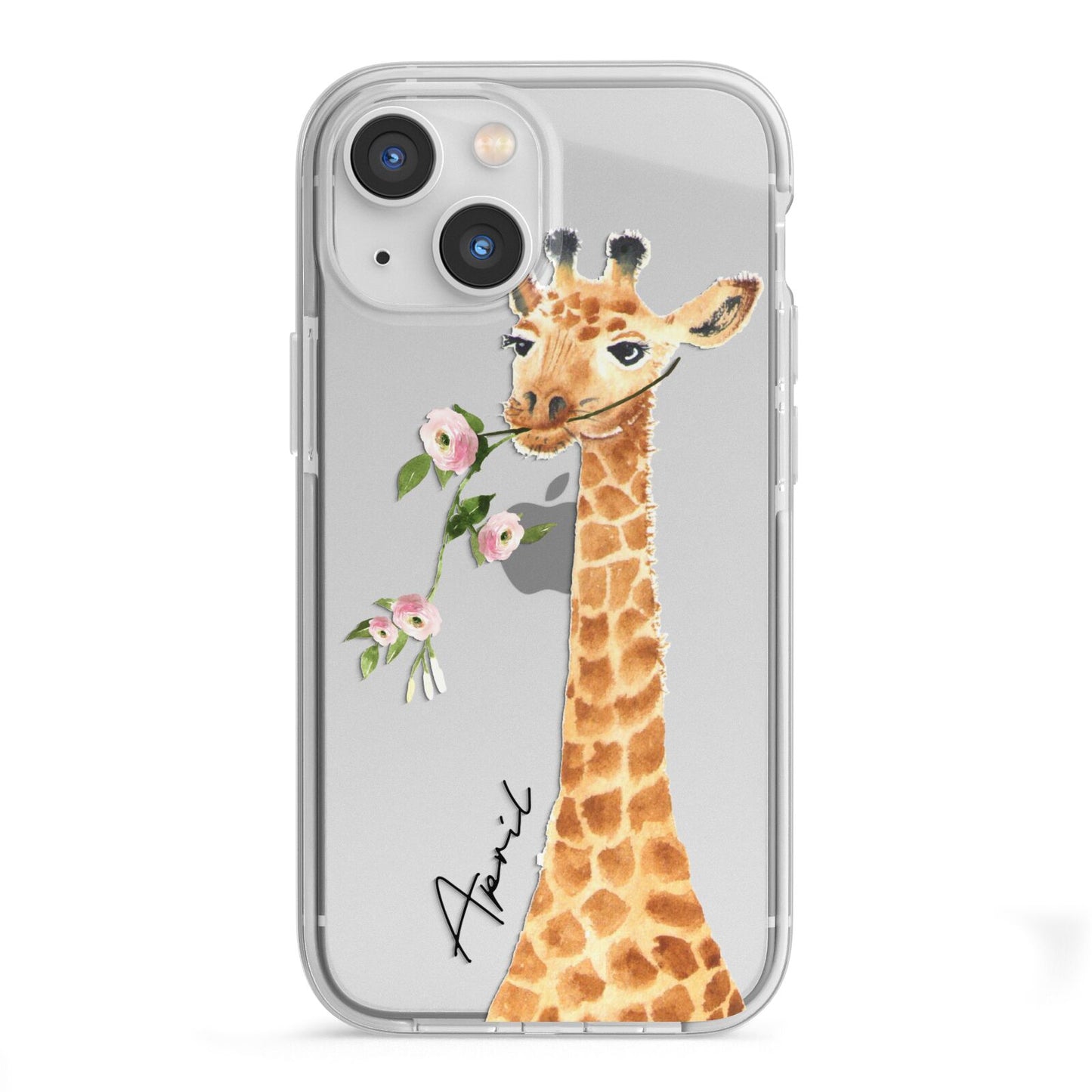 Personalised Giraffe with Name iPhone 13 Mini TPU Impact Case with White Edges