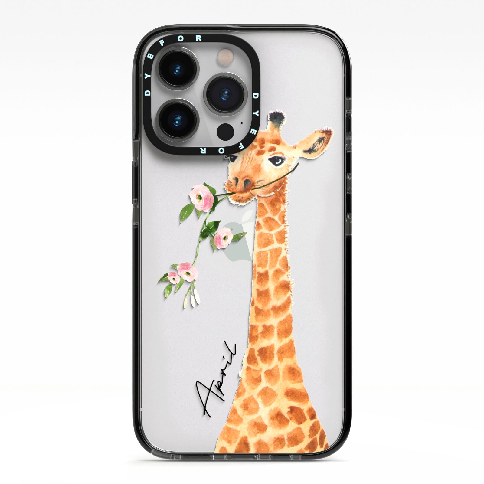 Personalised Giraffe with Name iPhone 13 Pro Black Impact Case on Silver phone