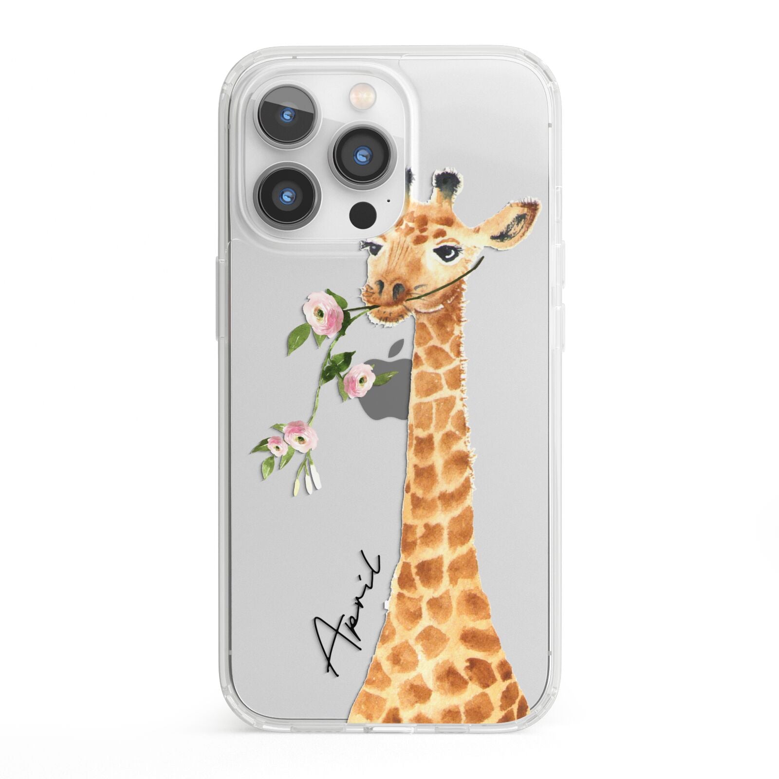 Personalised Giraffe with Name iPhone 13 Pro Clear Bumper Case