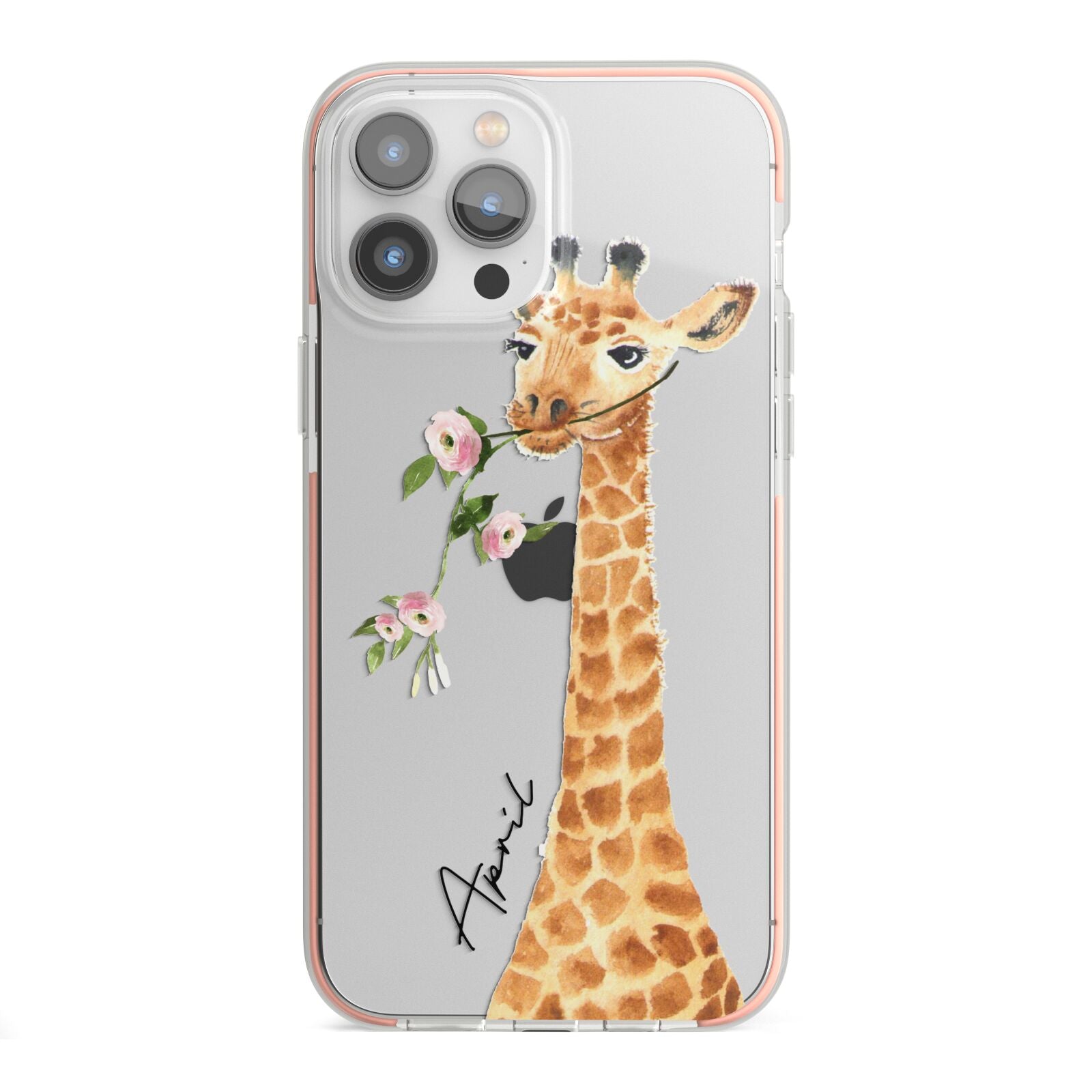 Personalised Giraffe with Name iPhone 13 Pro Max TPU Impact Case with Pink Edges