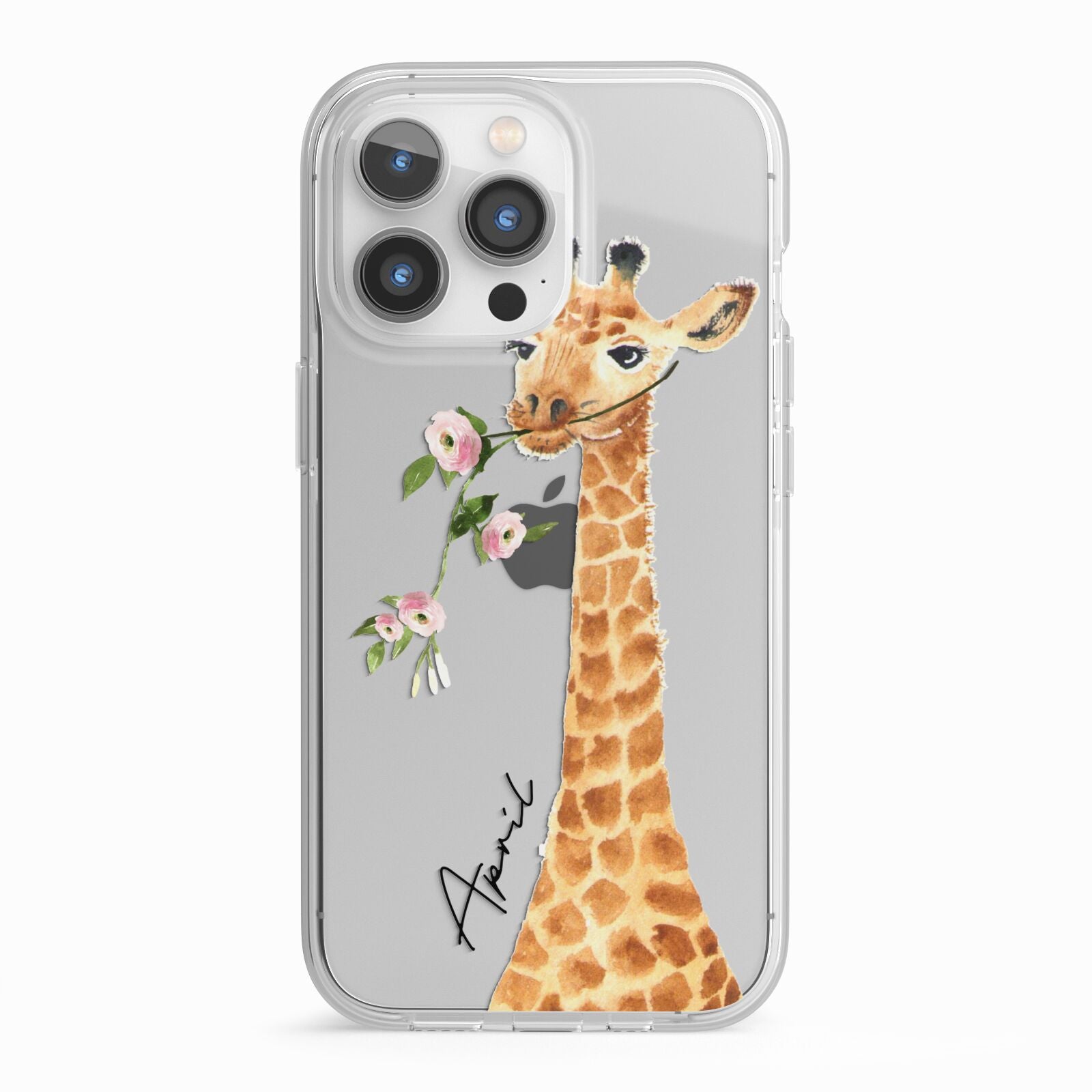 Personalised Giraffe with Name iPhone 13 Pro TPU Impact Case with White Edges