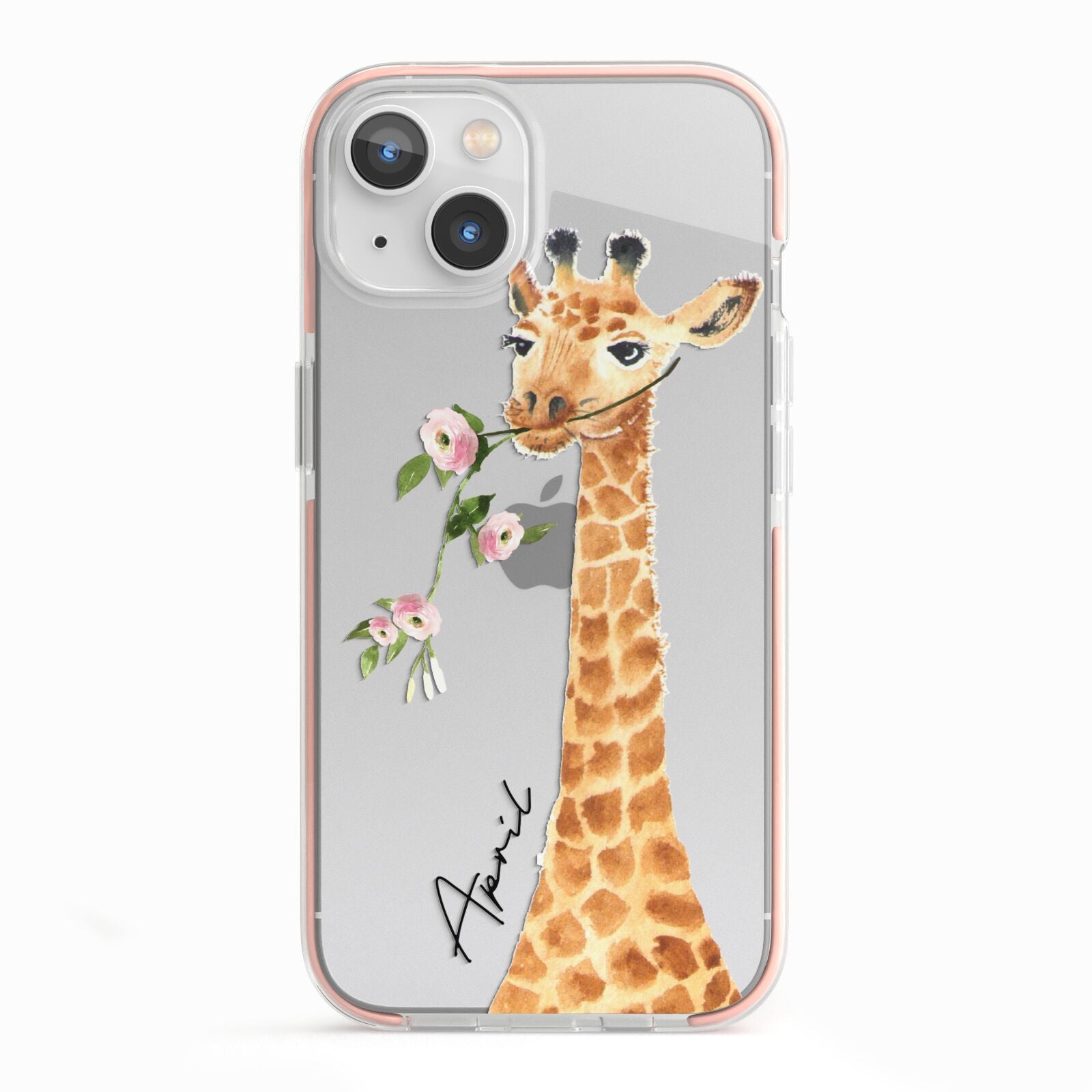 Personalised Giraffe with Name iPhone 13 TPU Impact Case with Pink Edges