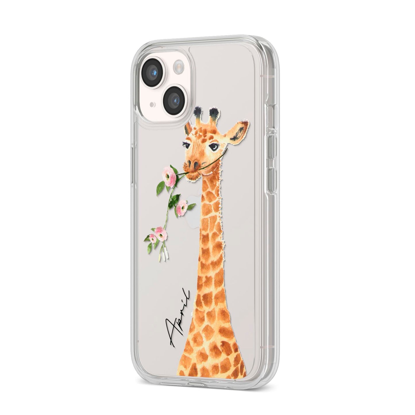 Personalised Giraffe with Name iPhone 14 Clear Tough Case Starlight Angled Image