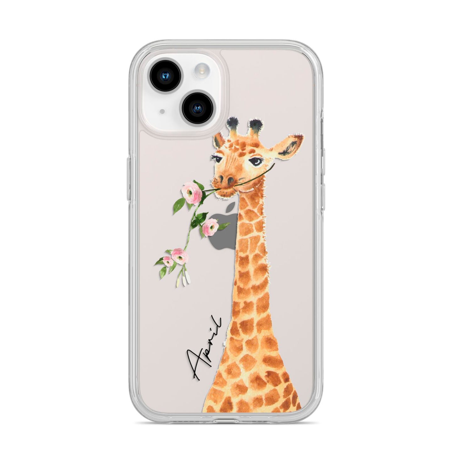 Personalised Giraffe with Name iPhone 14 Clear Tough Case Starlight