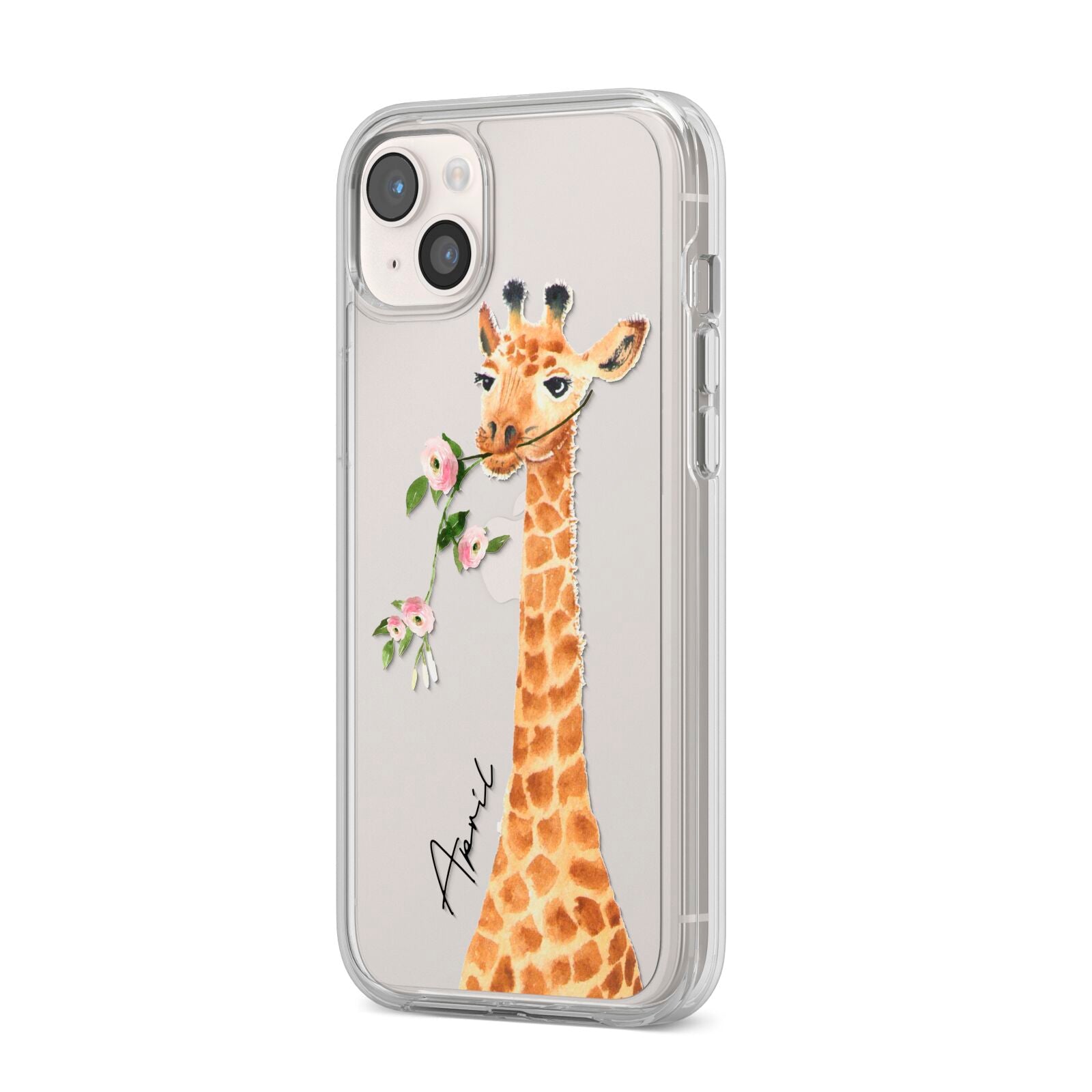 Personalised Giraffe with Name iPhone 14 Plus Clear Tough Case Starlight Angled Image