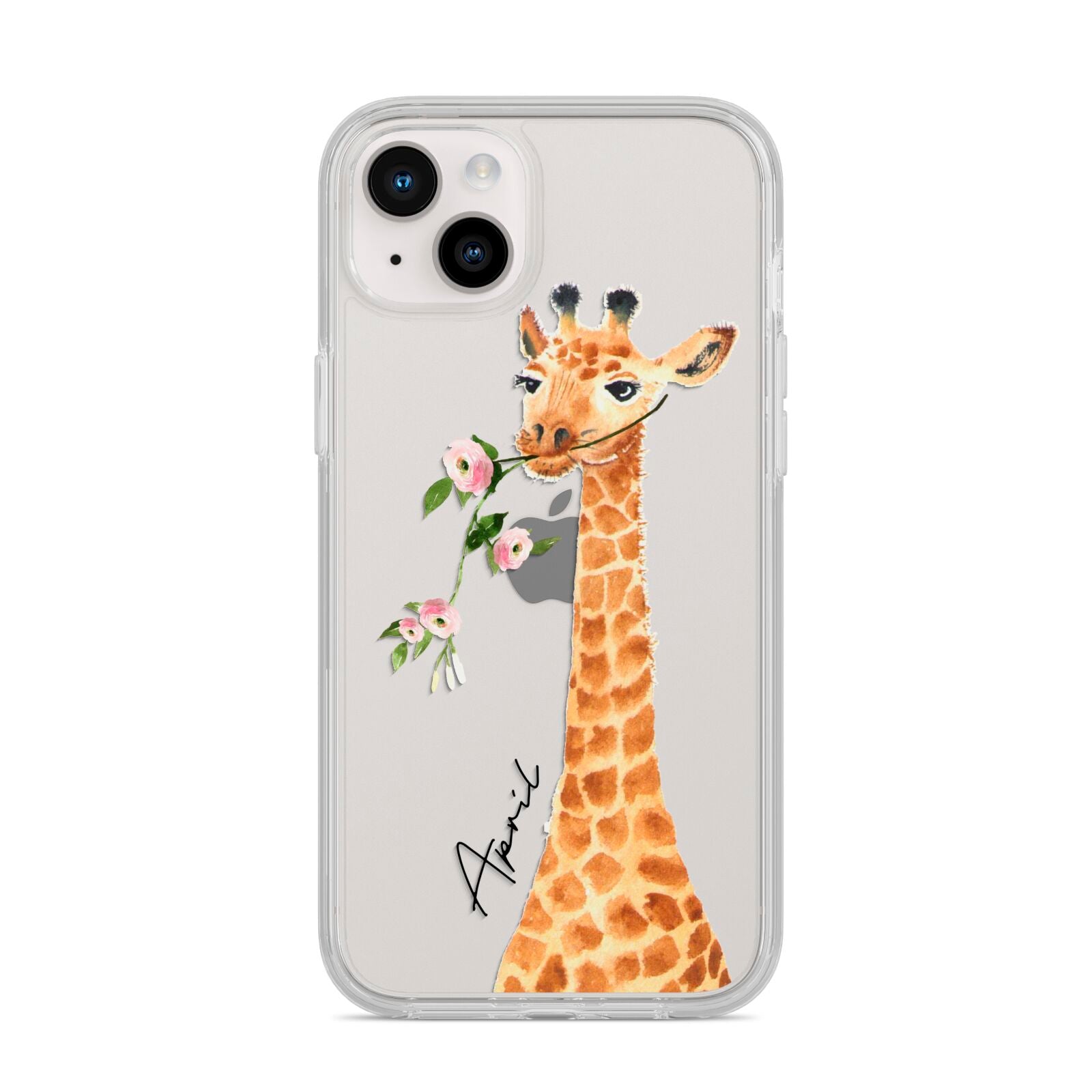 Personalised Giraffe with Name iPhone 14 Plus Clear Tough Case Starlight