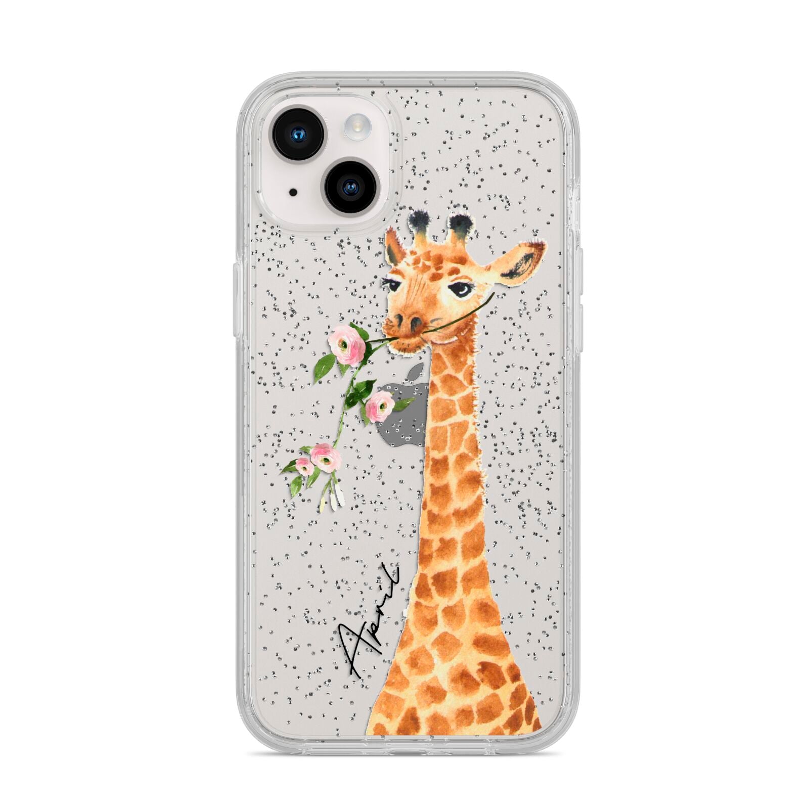 Personalised Giraffe with Name iPhone 14 Plus Glitter Tough Case Starlight