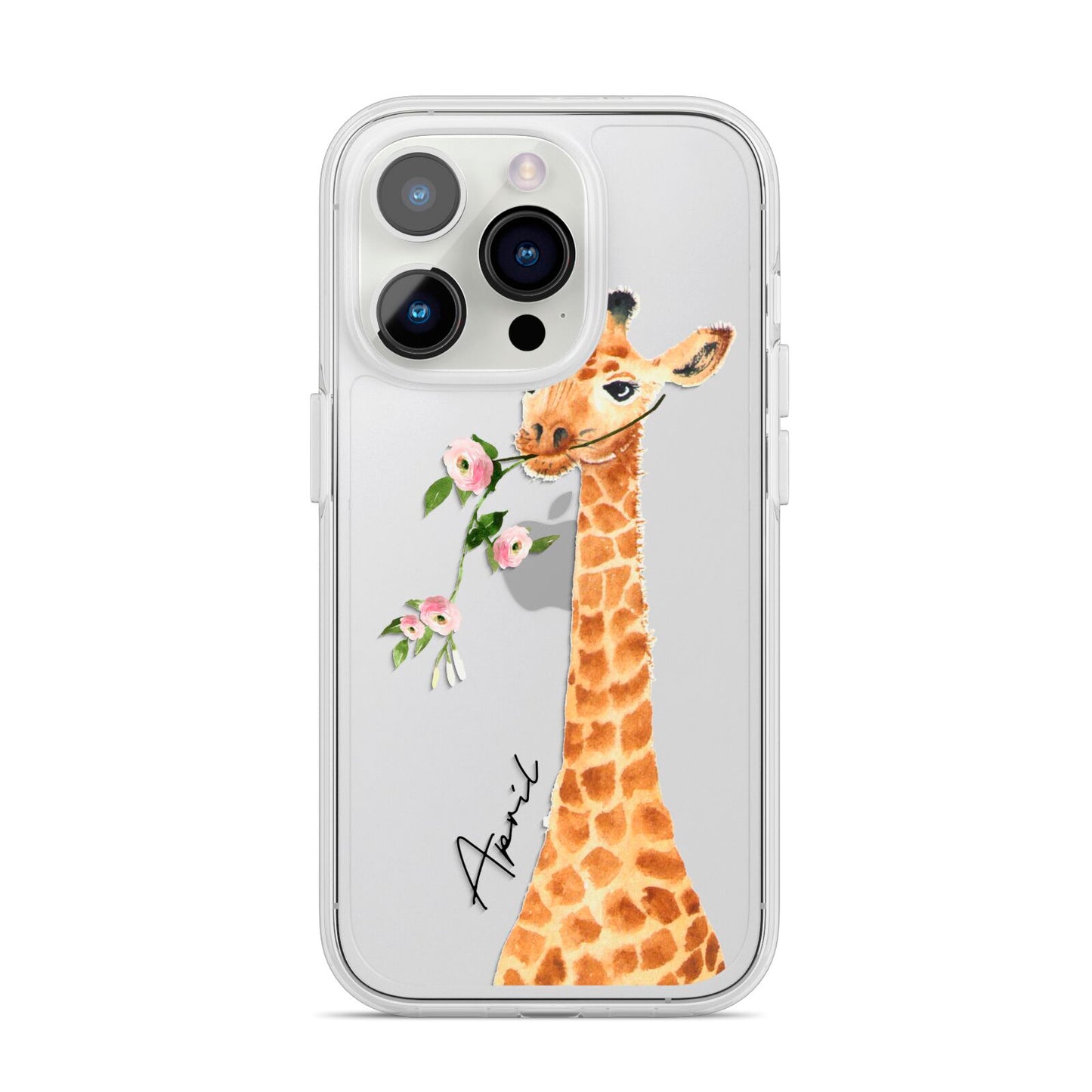 Personalised Giraffe with Name iPhone 14 Pro Clear Tough Case Silver