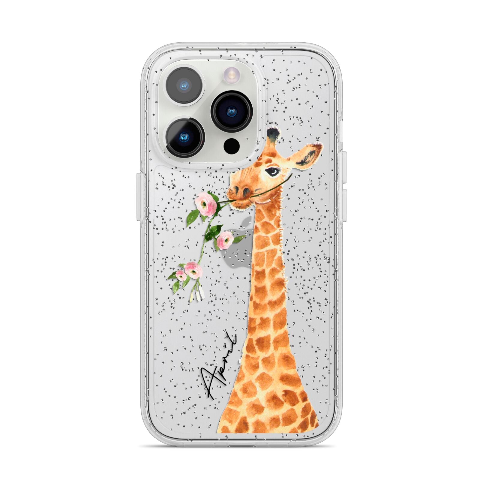 Personalised Giraffe with Name iPhone 14 Pro Glitter Tough Case Silver